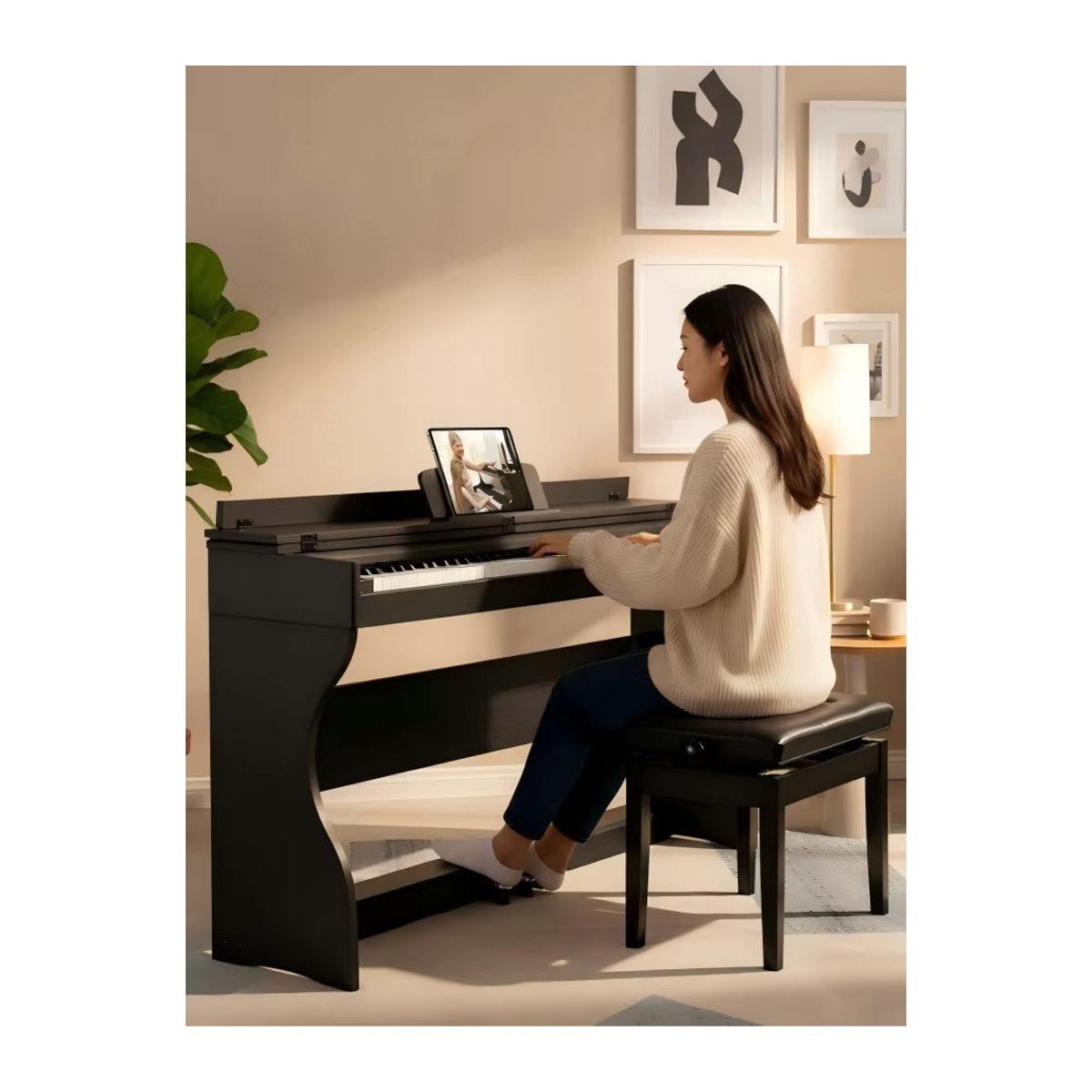 MUSTAR Digitalpiano 88 Tasten mit halbgewichteter Tastatur und 3 Pedalen, E-Piano Set in Schwarz Holzoptik - Bild 5