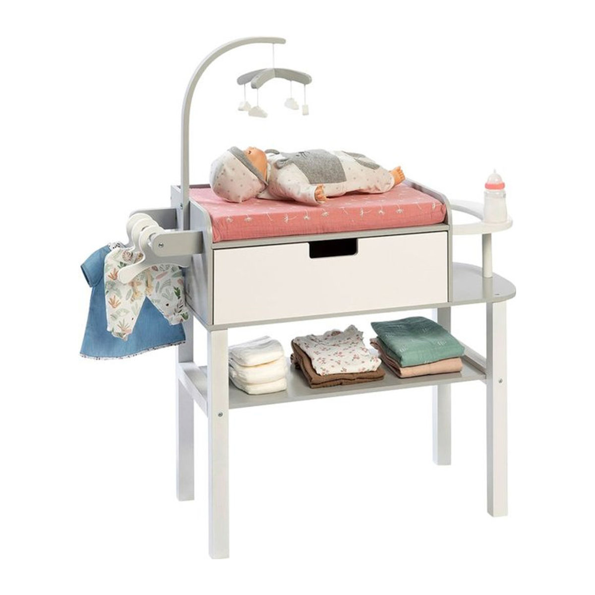 Musterkind Puppen-Wickelkommode Viola in Skandinavischem Design aus Holz und Kunststoff, Grau-Weiß, B/T/H: 90 x 30 x 30 cm - Bild 3