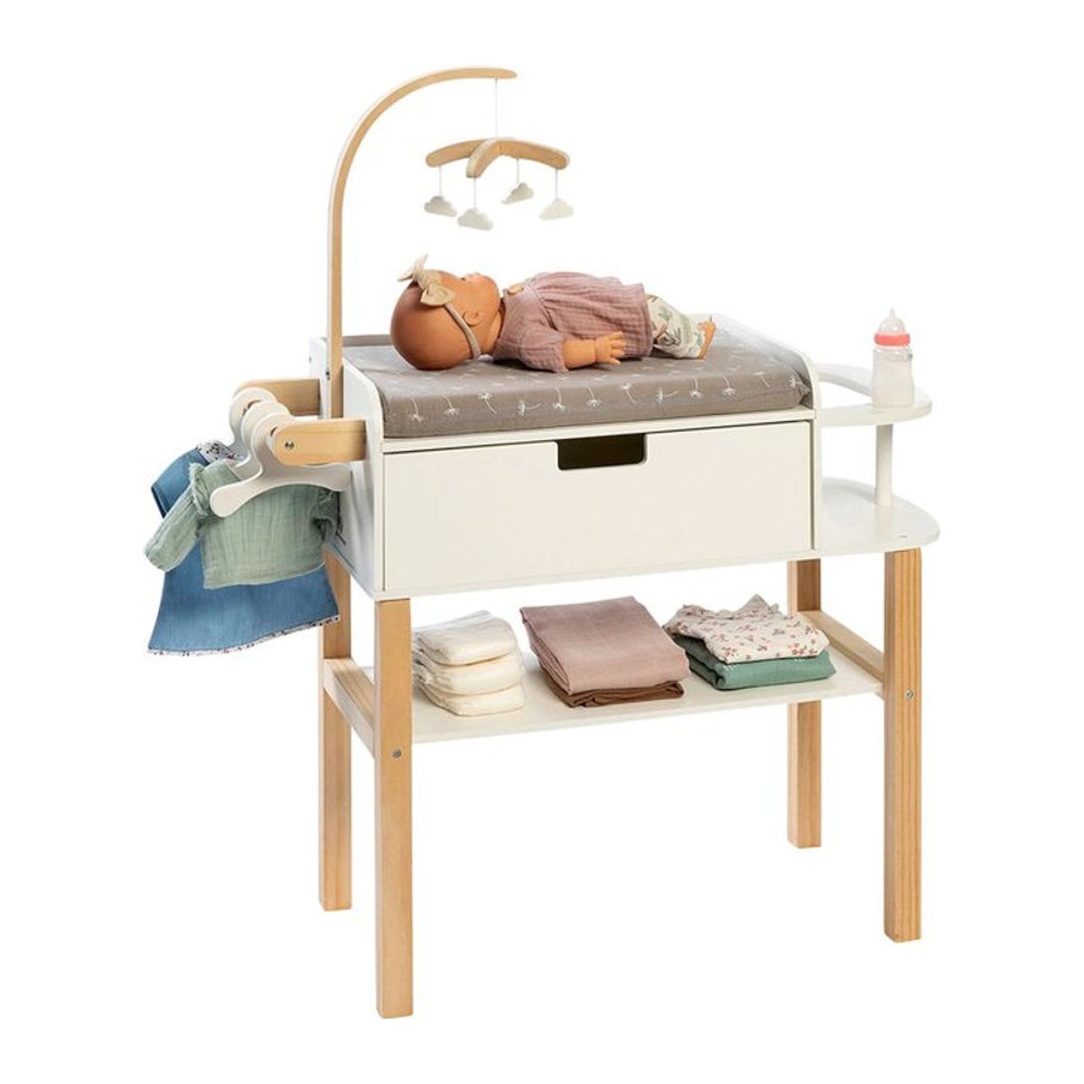 Musterkind Puppen-Wickelkommode Viola in Skandinavischem Design aus Holz und Kunststoff, Natur und Weiß - Bild 3