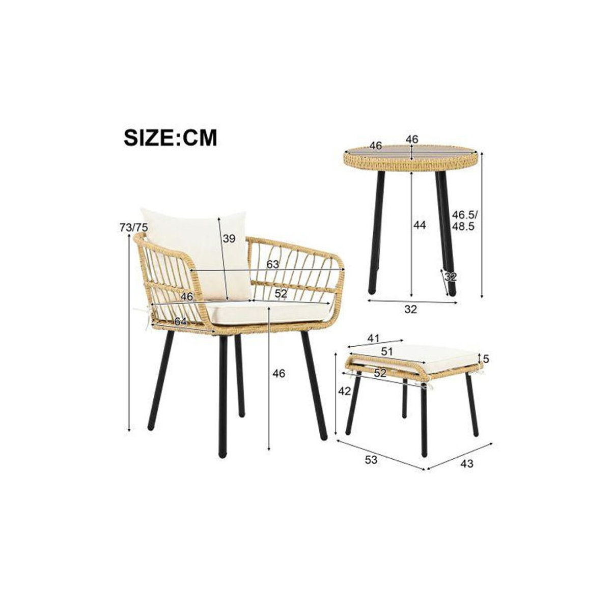 MUVOE 5-teiliges Gartenmöbel-Set aus Polyrattan und Metall in Natur, Schwarz und Beige - Bild 4