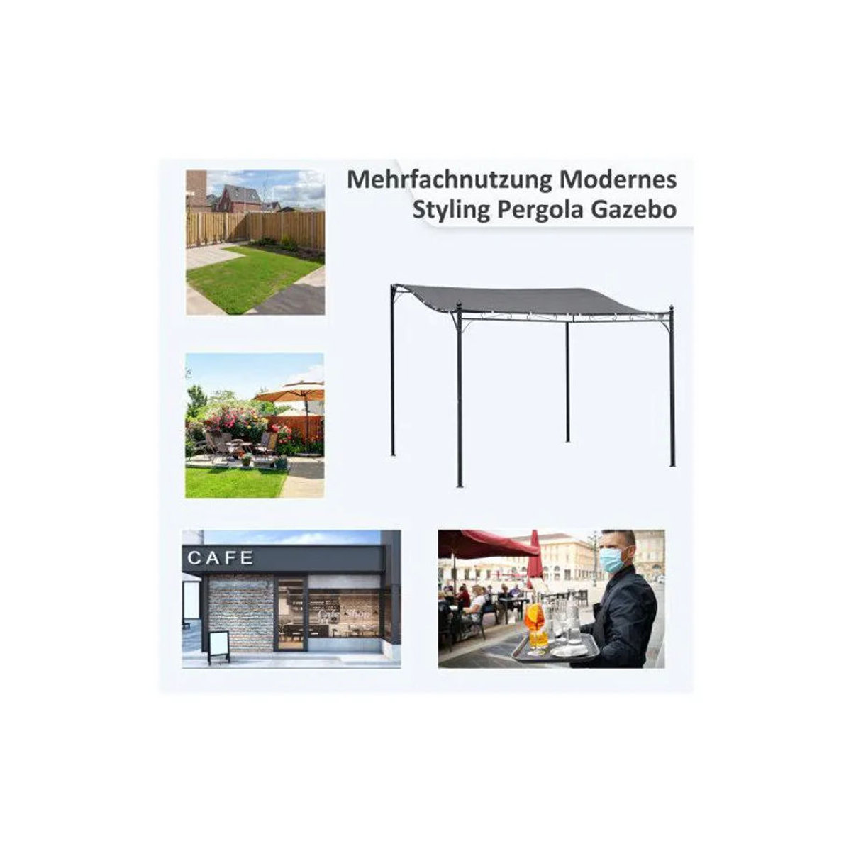MUVOE Gartenpavillon Pergola in Grau Metall mit Sonnenschutz und Regenschutz B/T: 297 x 297 cm - Bild 3