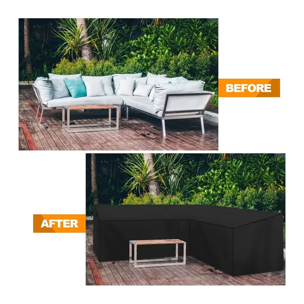 MY·BAKERMAN L-förmige Outdoor-Sofaabdeckung aus robustem 210D Oxford-Gewebe in Schwarz - Bild 2