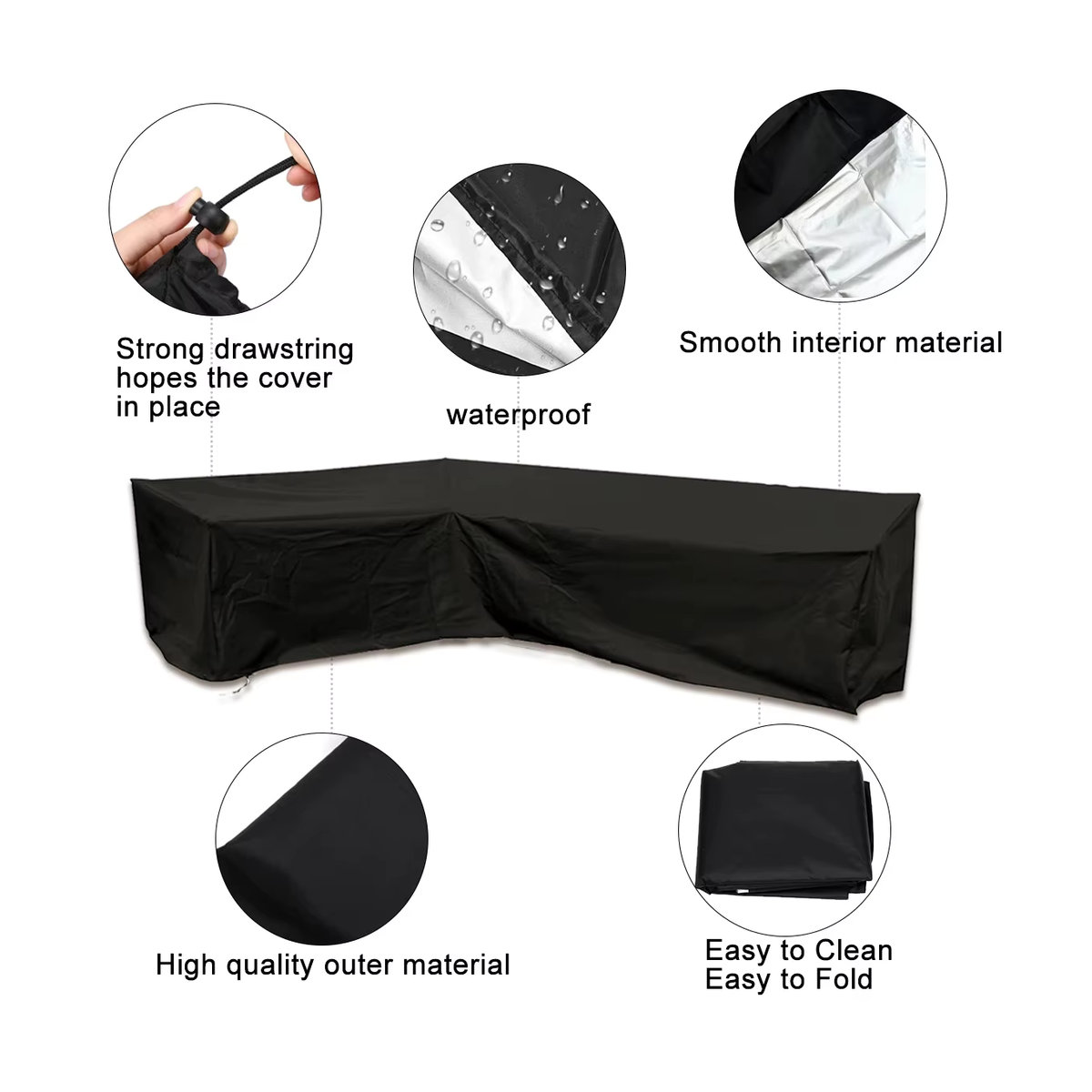 MY·BAKERMAN L-förmige Outdoor-Sofaabdeckung aus robustem 210D Oxford-Gewebe in Schwarz - Bild 4