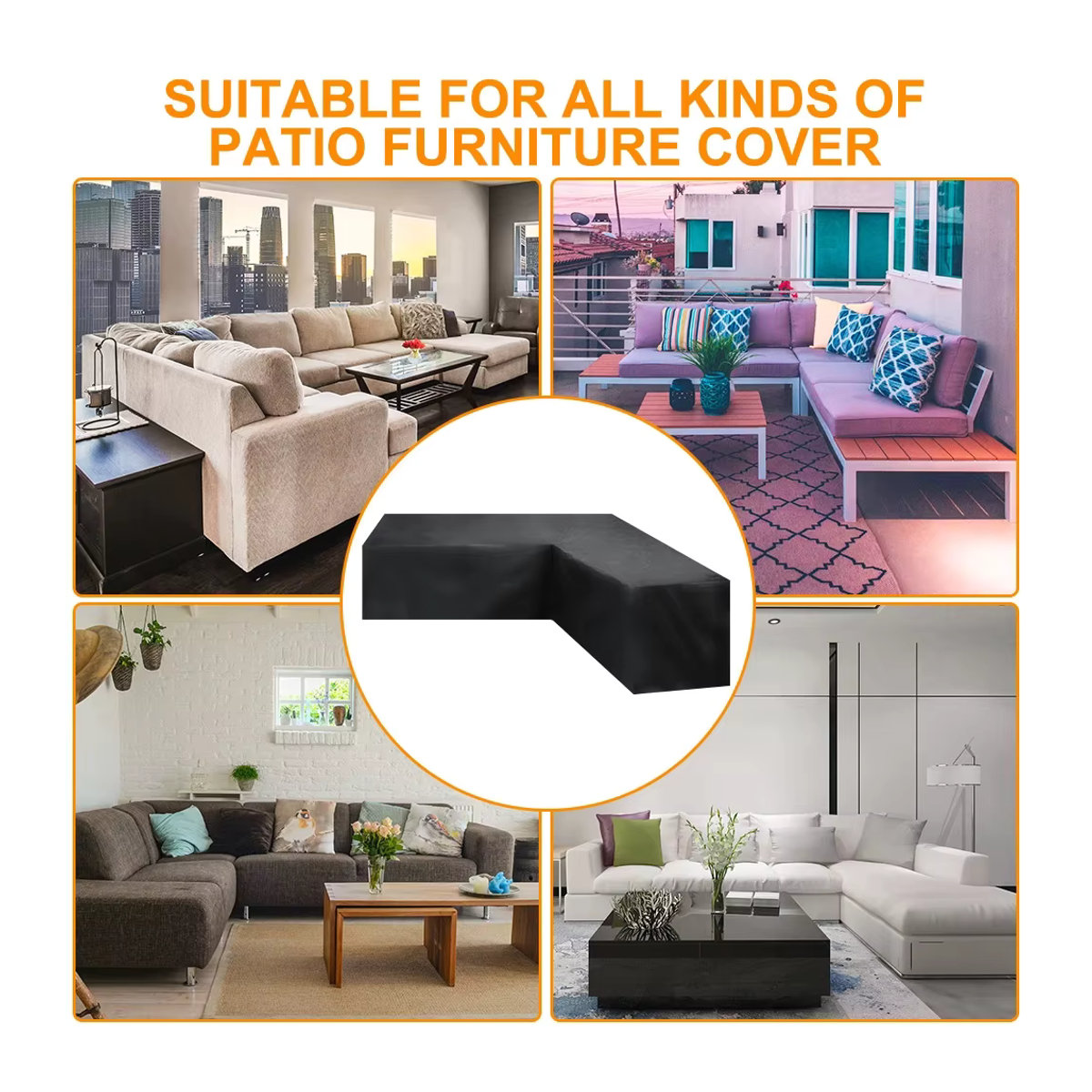 MY·BAKERMAN L-förmige Outdoor-Sofaabdeckung aus robustem 210D Oxford-Gewebe in Schwarz - Bild 5