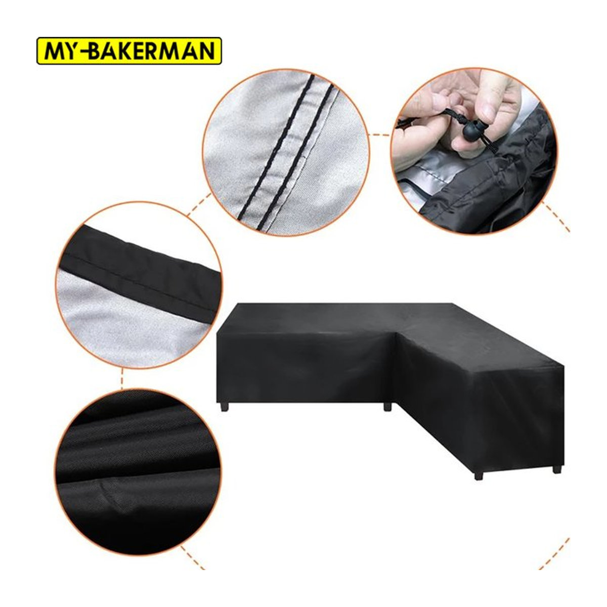 MY·BAKERMAN L-förmige Schutzhülle für Gartenmöbel und Rattan-Sofas in Schwarz - Bild 1