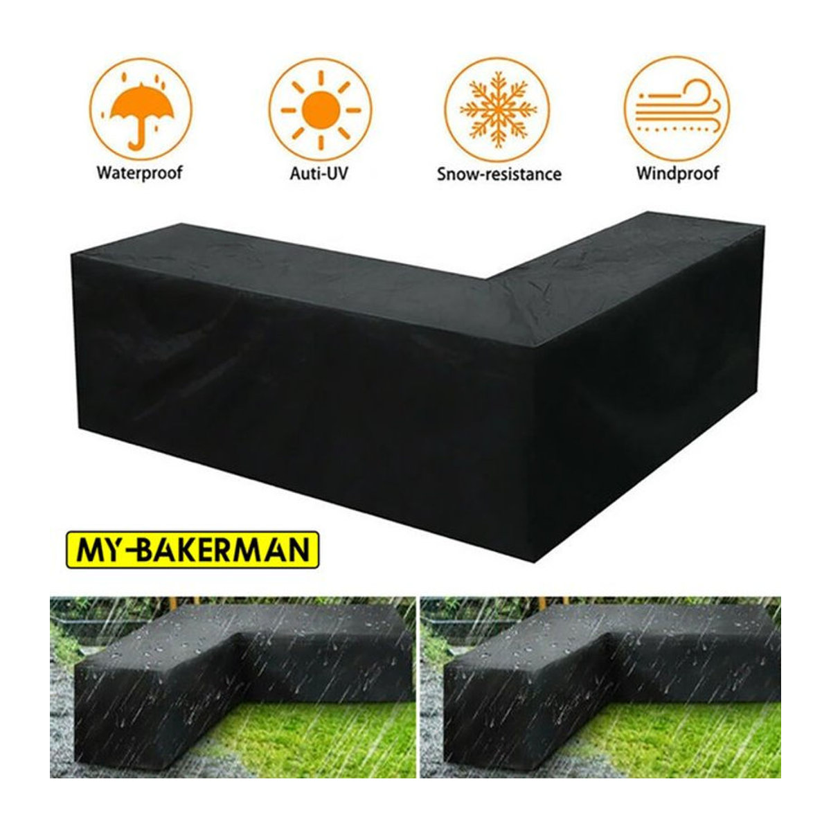 MY·BAKERMAN Wasserdichte Eckmöbelabdeckung in L-Form für Garten und Terrasse in Schwarz - Bild 1