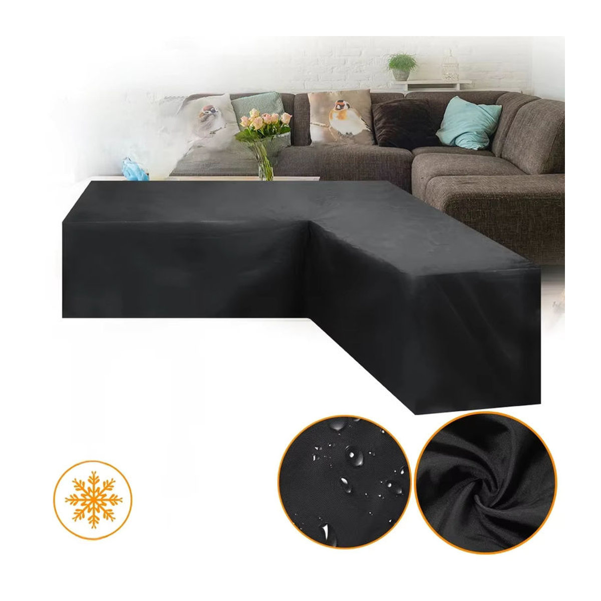 MY·BAKERMAN Wasserdichte L-Form Rattan Ecksofa Abdeckung für Garten und Terrasse in Schwarz - Bild 6