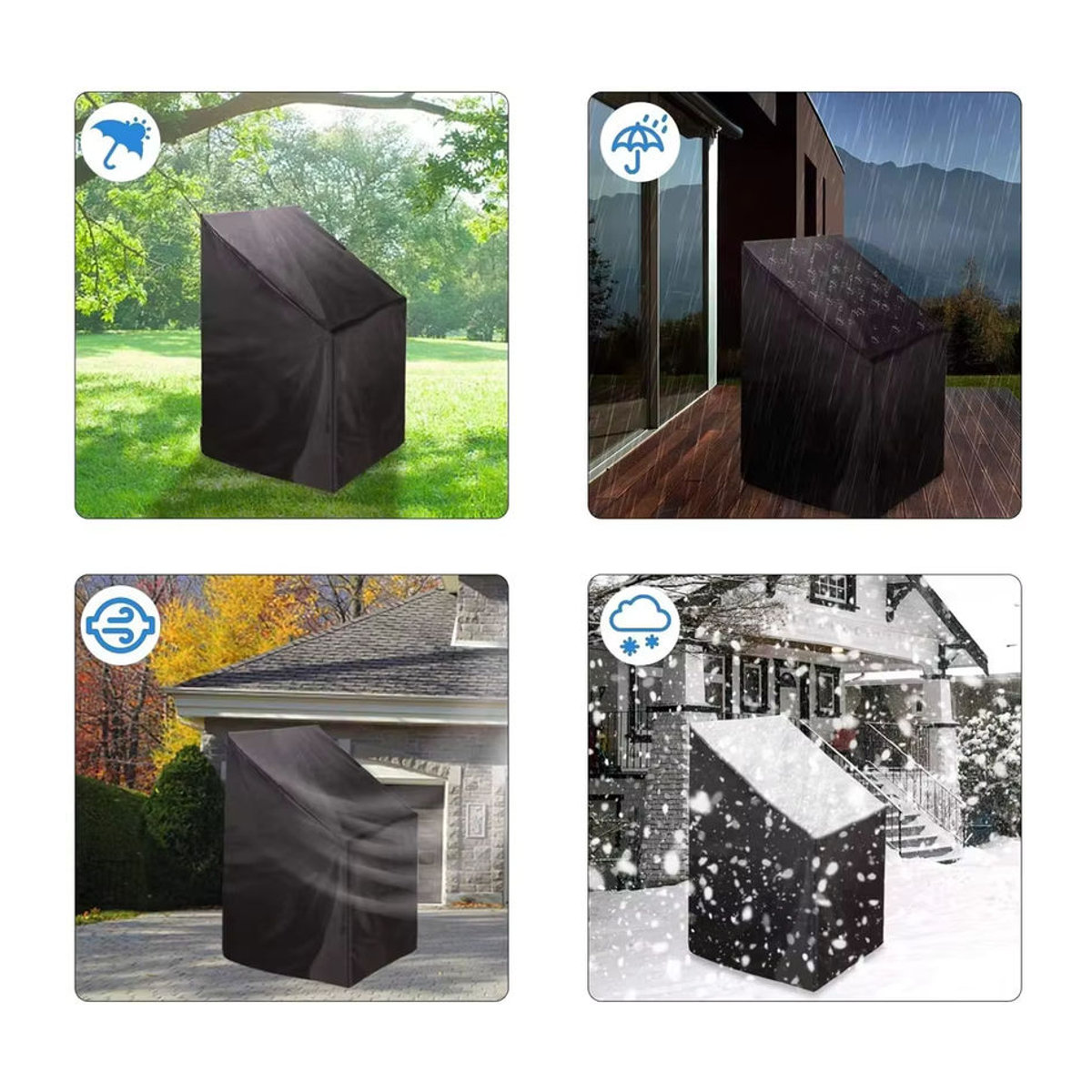 MY·BAKERMAN Wasserfeste Möbelschutzhülle für stapelbare Gartenstühle mit Aufbewahrungstasche, Schwarz - Bild 1