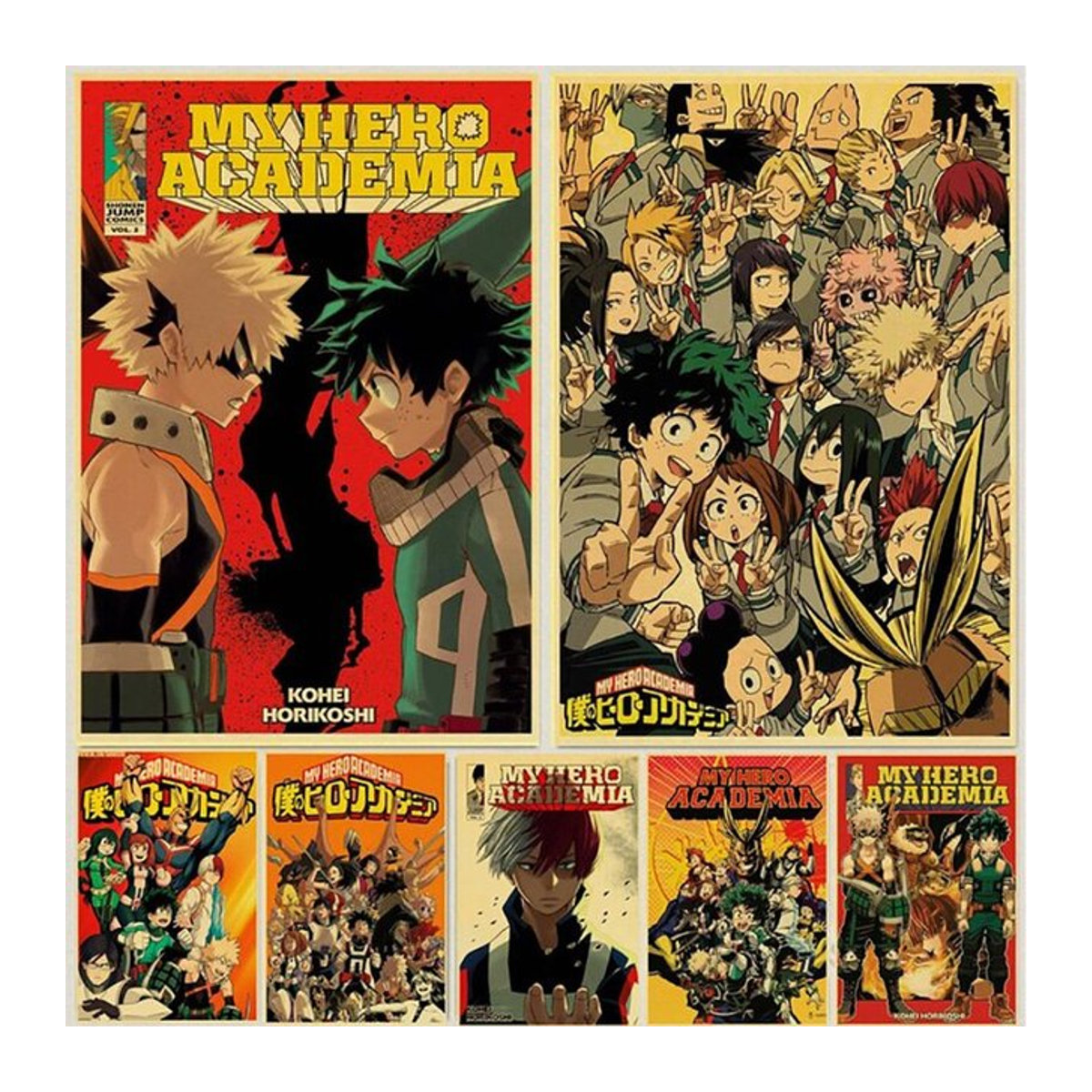 My Hero Academia Vintage Anime Leinwanddruck Modulares Poster-Set in Mehrfarbig - Bild 1