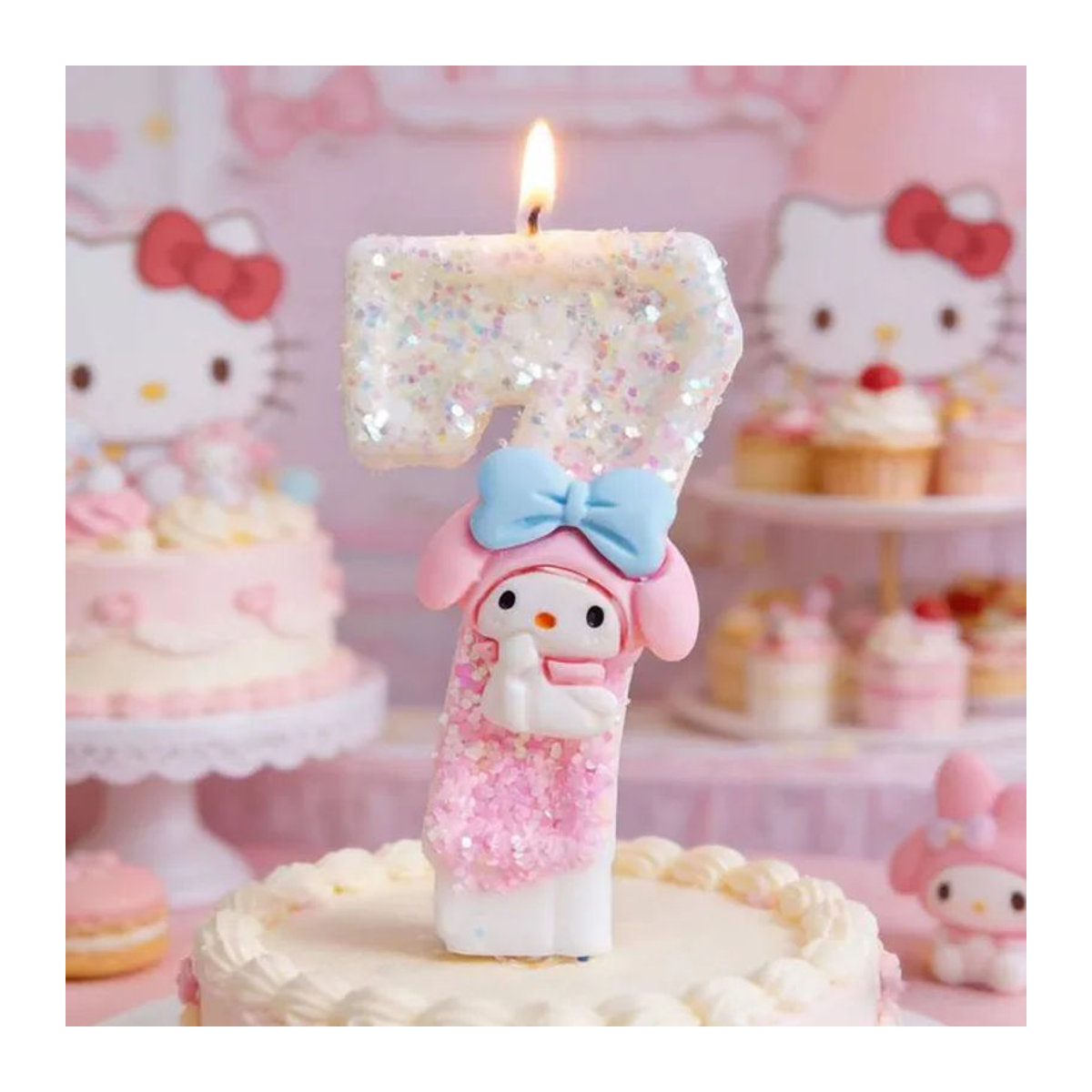My Melody Zahlenkerzen für Geburtstage in Rosa aus Wachs als Tortendekoration - Bild 1