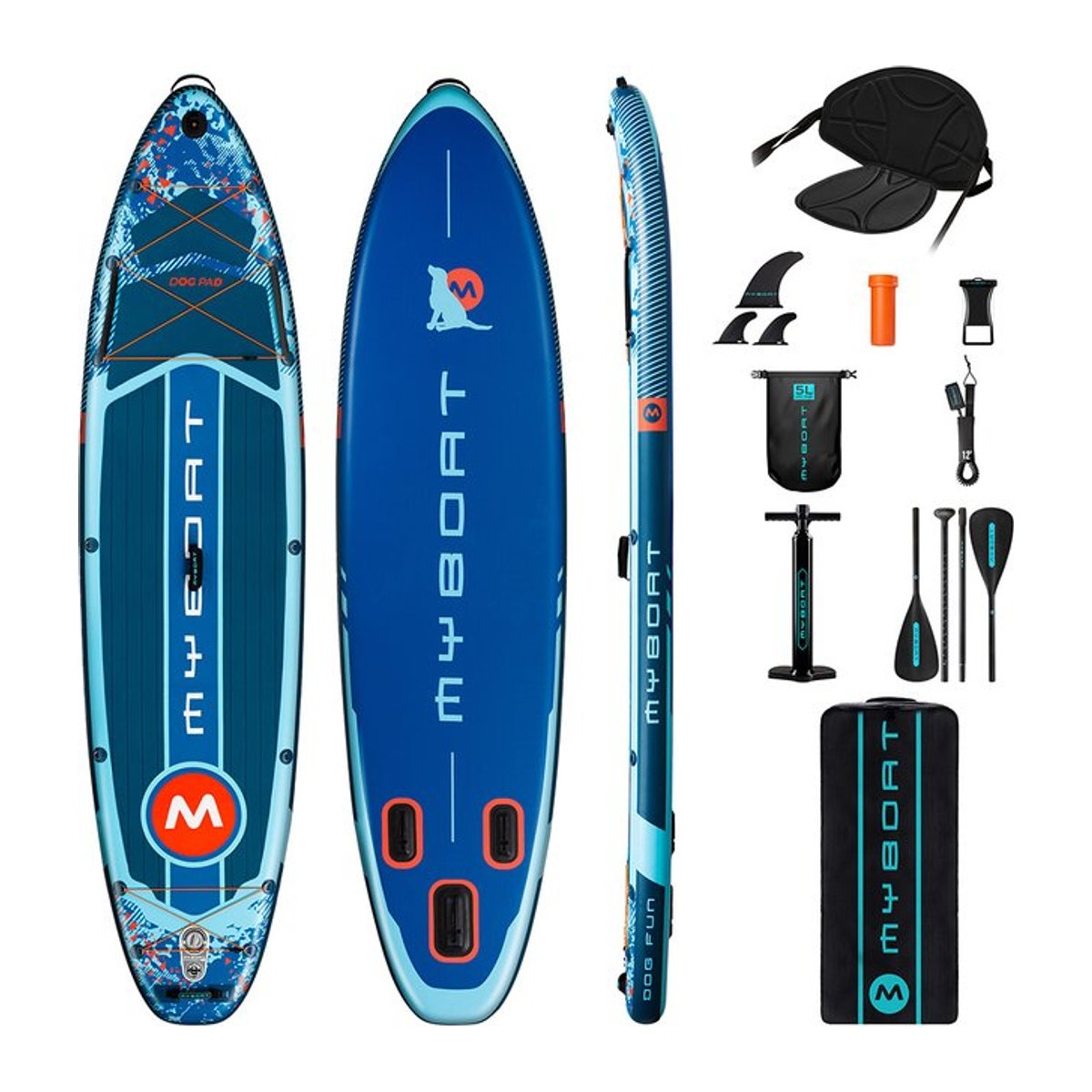 Myboat Aufblasbares Stand-Up Paddle Board extra breit in Blau mit Zubehör für Angler und Erwachsene - Bild 1