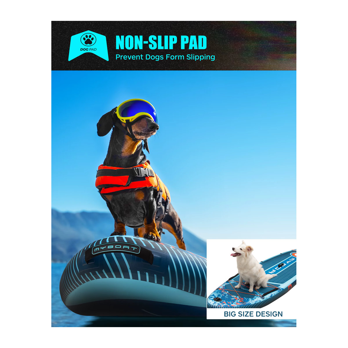 Myboat Aufblasbares Stand-Up Paddle Board extra breit in Blau mit Zubehör für Angler und Erwachsene - Bild 4