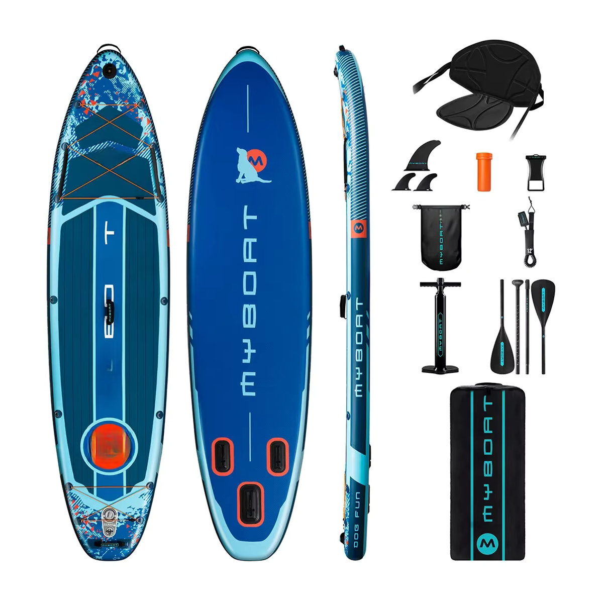 Myboat Aufblasbares Stand-Up Paddle Board extra breit in Blau mit Zubehör für Angler und Erwachsene - Bild 5