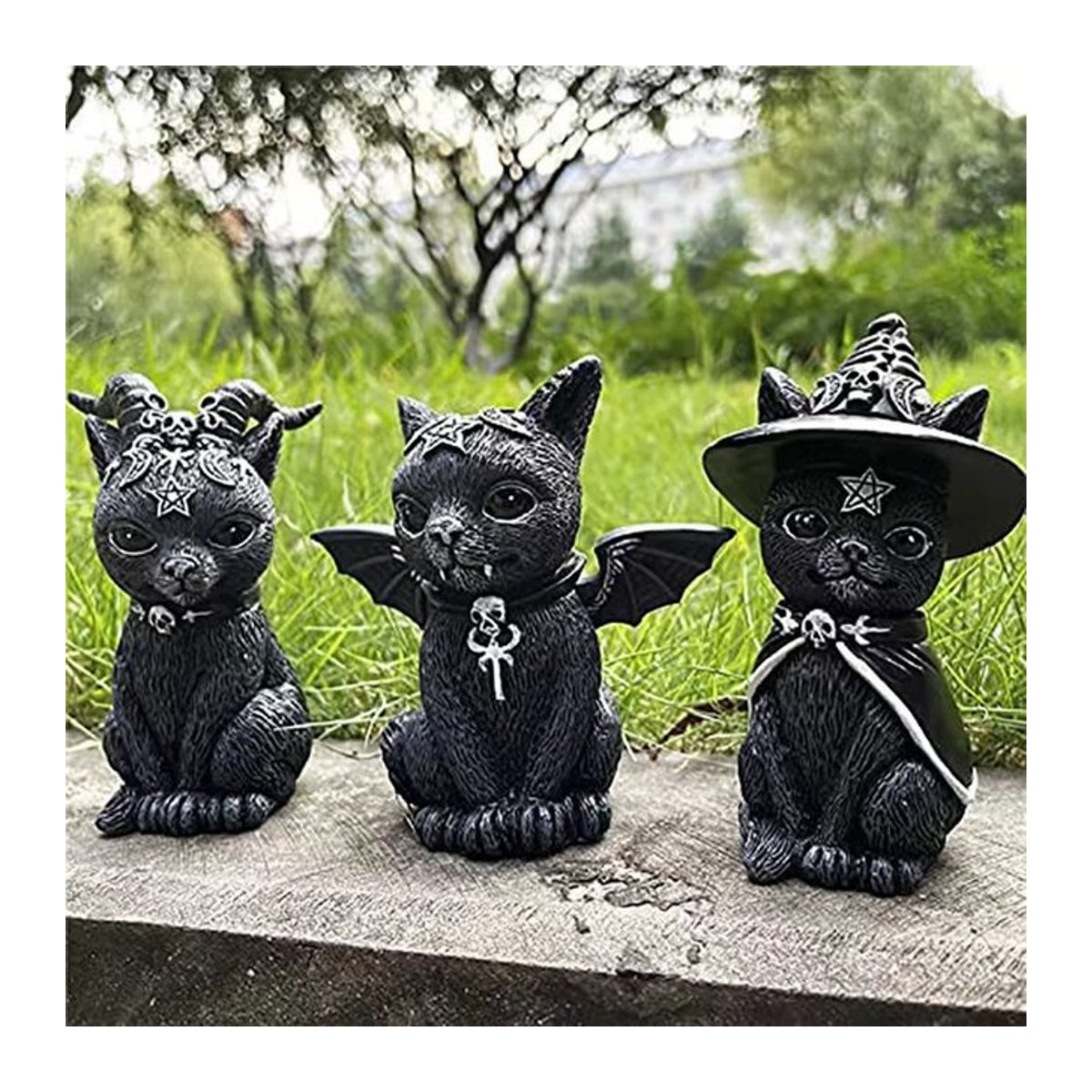 Mysteriöse schwarze Katze Statue aus Kunstharz als Halloween Dekoration für deinen Tisch - Bild 1