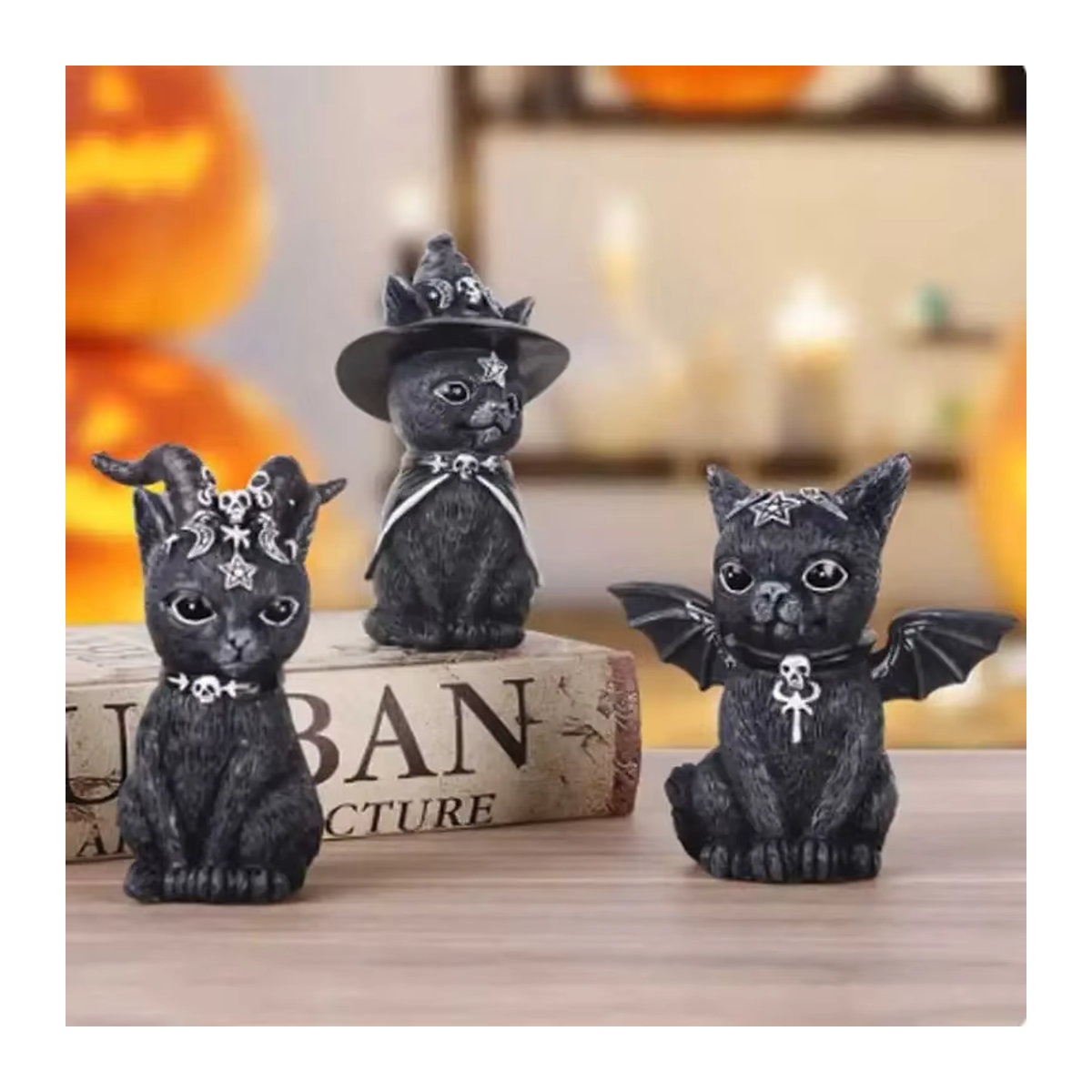 Mysteriöse schwarze Katze Statue aus Kunstharz als Halloween Dekoration für deinen Tisch - Bild 2