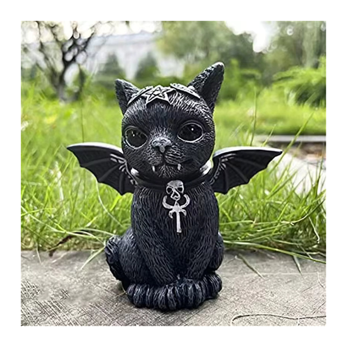 Mysteriöse schwarze Katze Statue aus Kunstharz als Halloween Dekoration für deinen Tisch - Bild 4