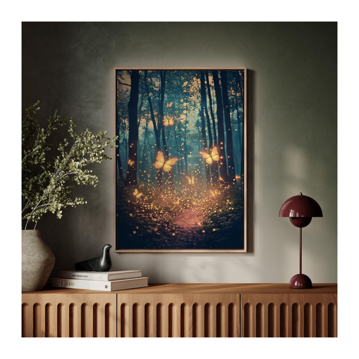 Mystische Leinwand-Wandkunst von SHENCHEN mit leuchtenden Schmetterlingen und Waldweg in mehrfarbigem Design - Bild 1