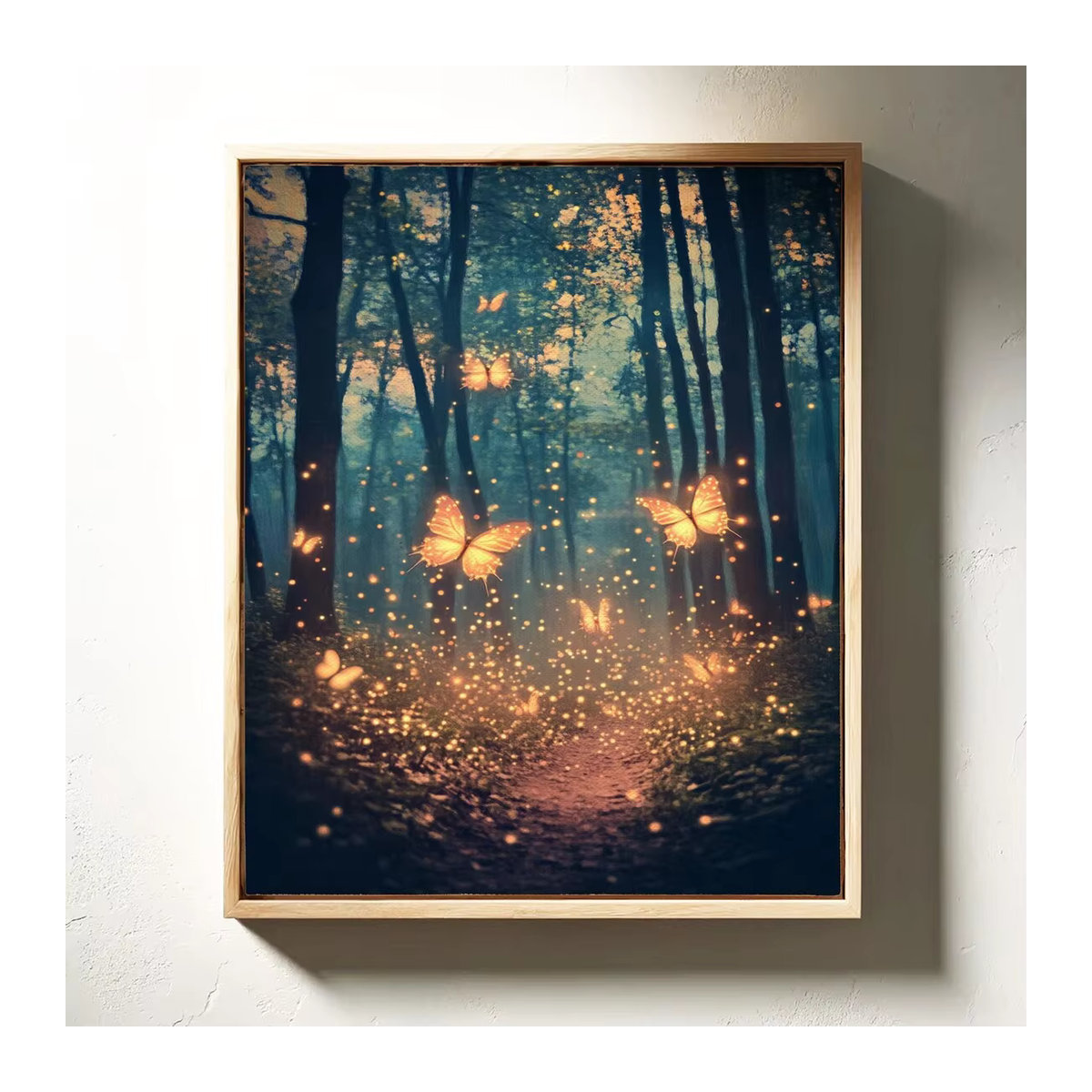 Mystische Leinwand-Wandkunst von SHENCHEN mit leuchtenden Schmetterlingen und Waldweg in mehrfarbigem Design - Bild 2