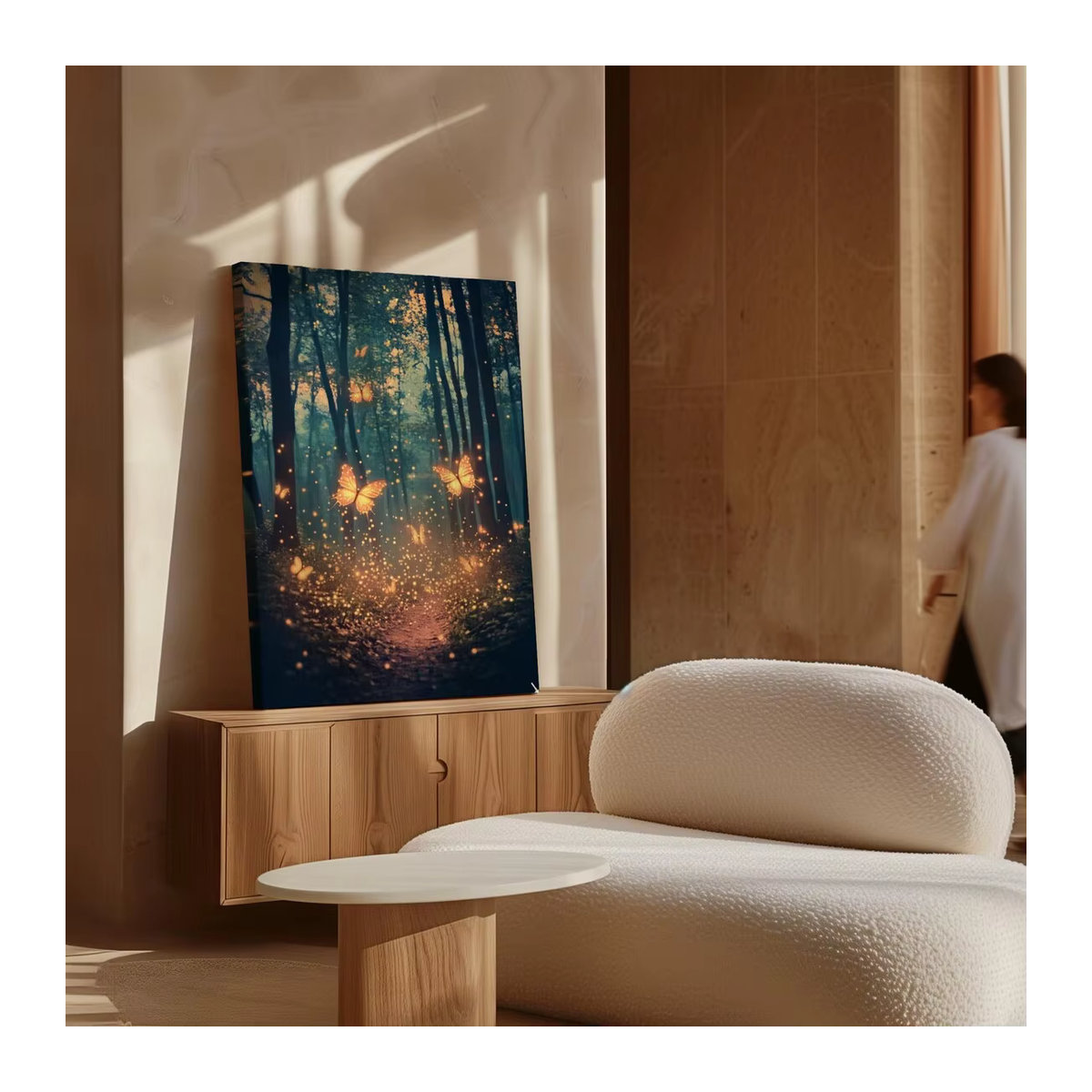 Mystische Leinwand-Wandkunst von SHENCHEN mit leuchtenden Schmetterlingen und Waldweg in mehrfarbigem Design - Bild 3