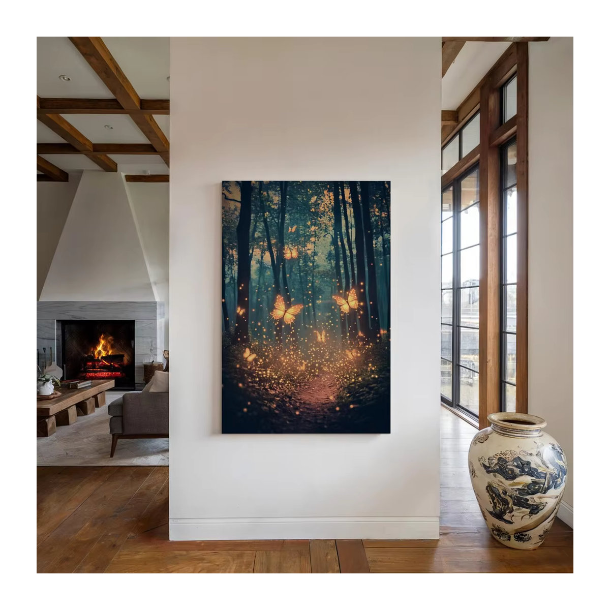 Mystische Leinwand-Wandkunst von SHENCHEN mit leuchtenden Schmetterlingen und Waldweg in mehrfarbigem Design - Bild 5