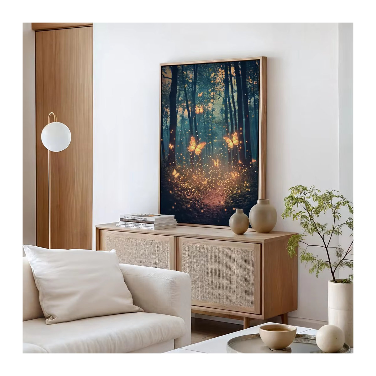 Mystische Leinwand-Wandkunst von SHENCHEN mit leuchtenden Schmetterlingen und Waldweg in mehrfarbigem Design - Bild 6