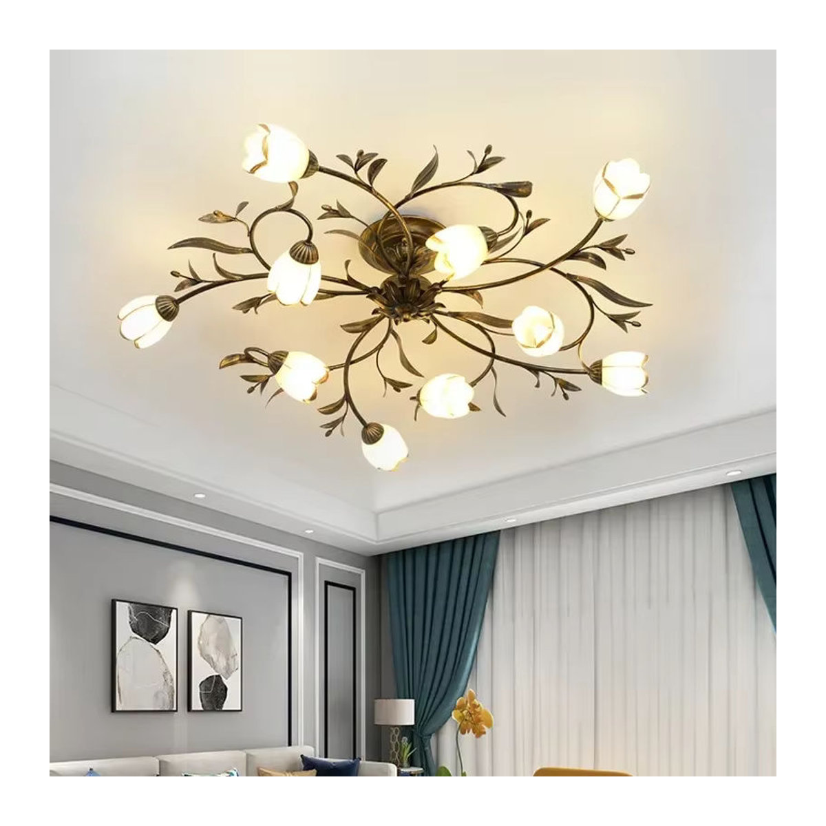 MZISOSOD LED Kronleuchter in Blumen-Design für Esszimmer, Küche und Schlafzimmer, Braun - Bild 2