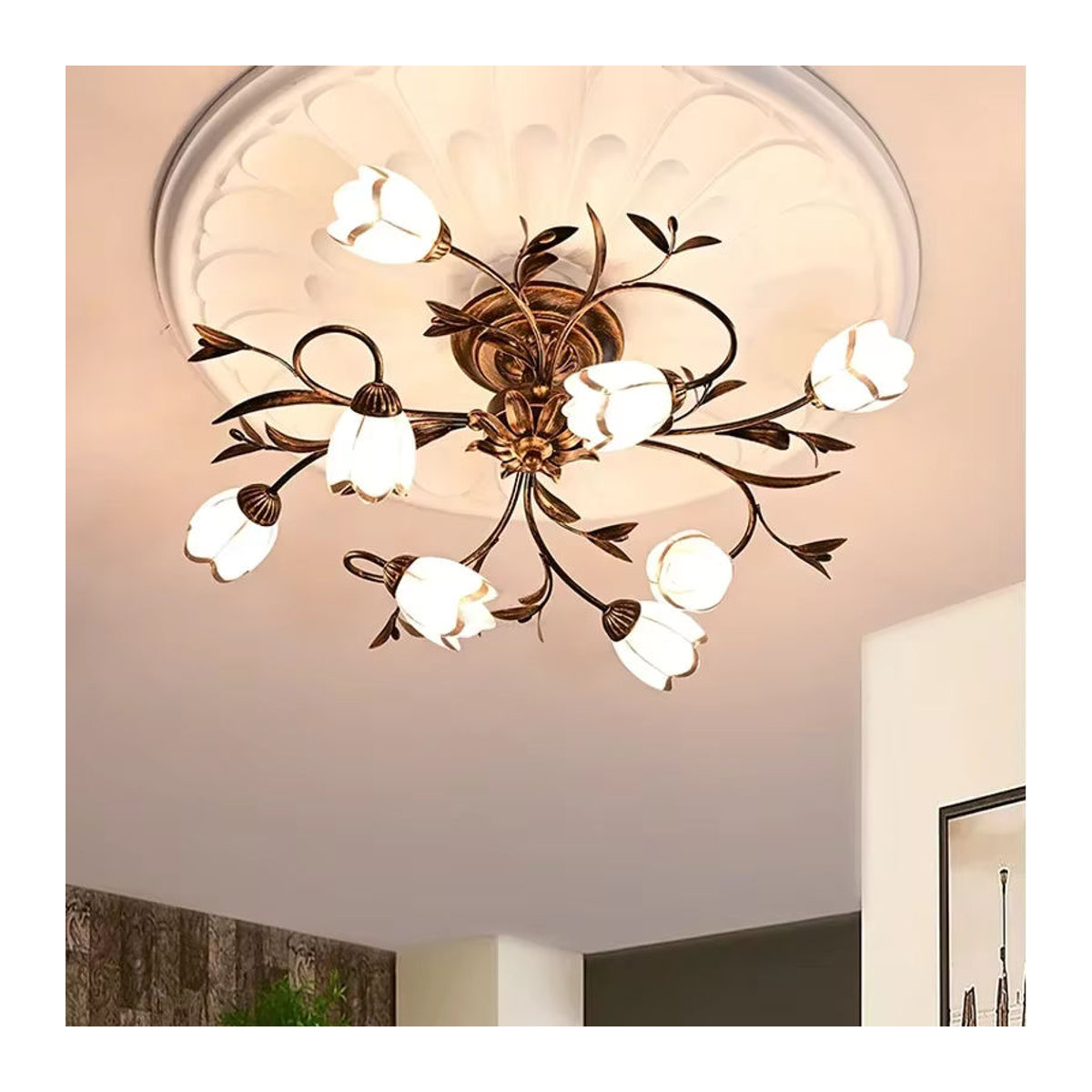 MZISOSOD LED Kronleuchter in Blumen-Design für Esszimmer, Küche und Schlafzimmer, Braun - Bild 3