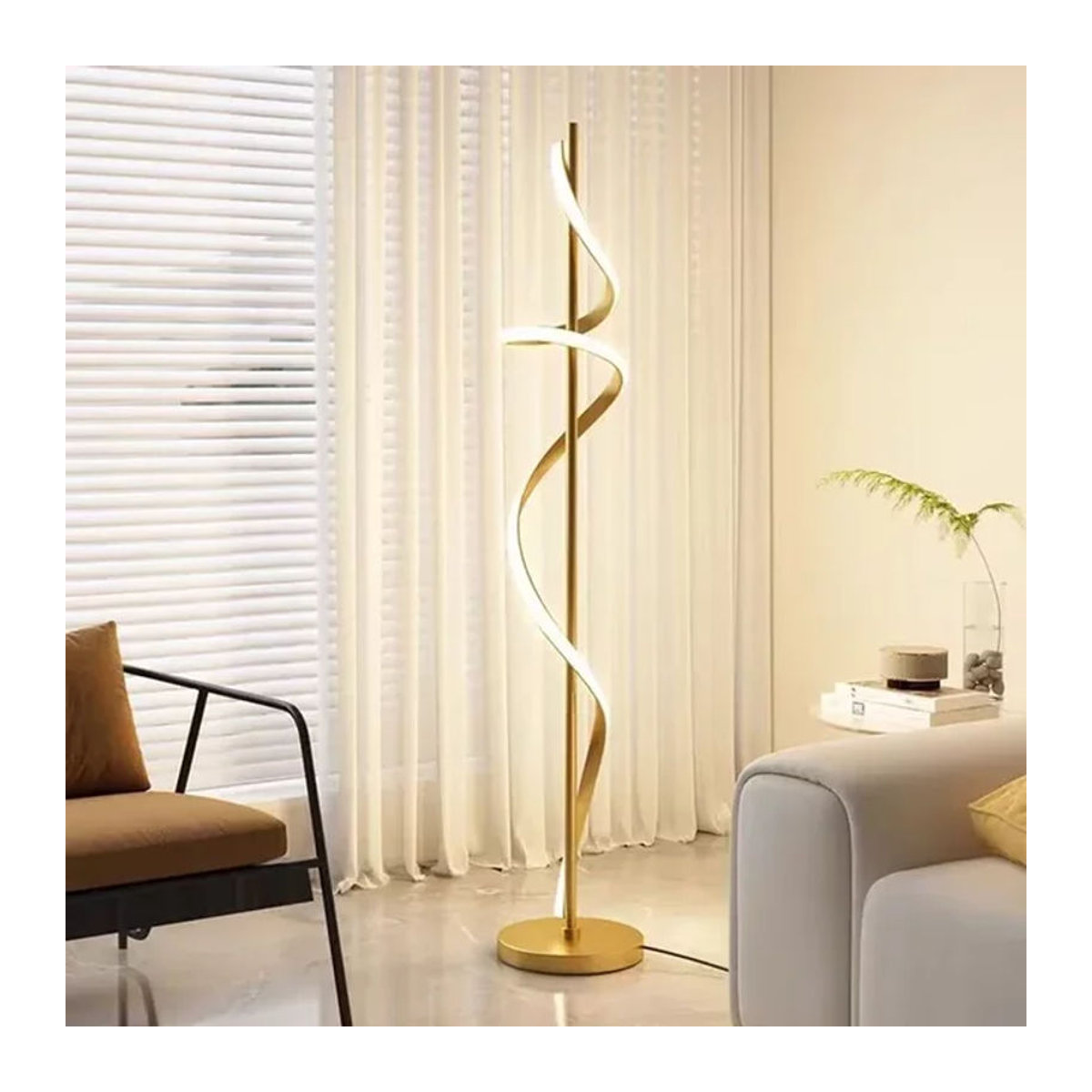MZISOSOD Moderne Stehleuchte in Beige im Skandinavischen Design aus Metall mit kreativer Spirallinie für Wohnzimmer und Schlafzimmer - Bild 1