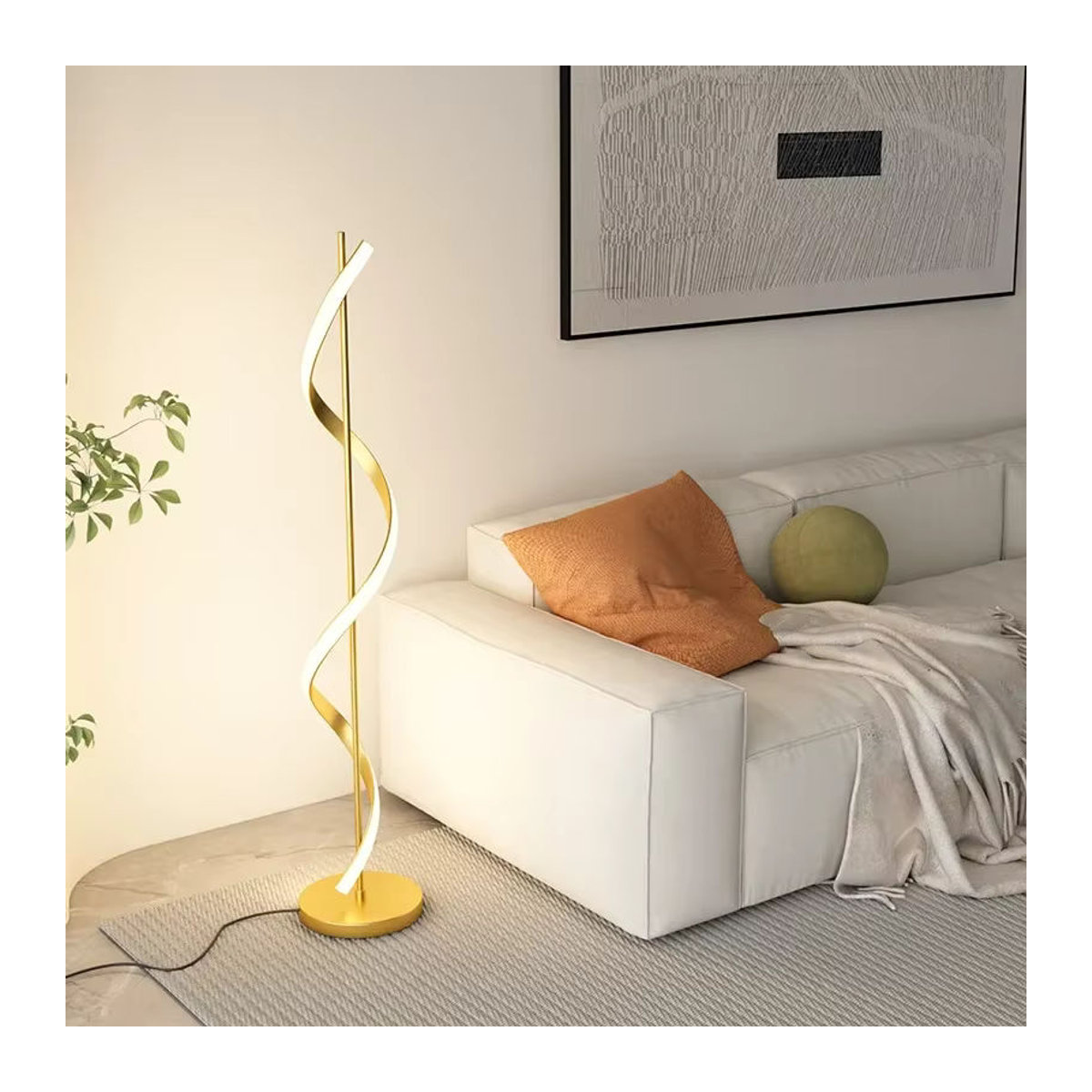 MZISOSOD Moderne Stehleuchte in Beige im Skandinavischen Design aus Metall mit kreativer Spirallinie für Wohnzimmer und Schlafzimmer - Bild 2