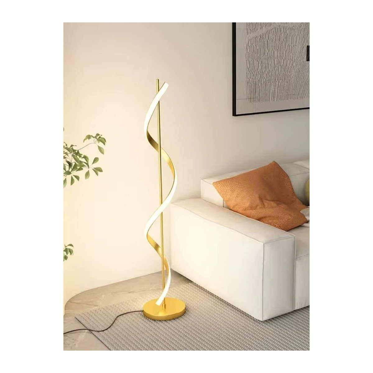 MZISOSOD Moderne Stehleuchte in Beige im Skandinavischen Design aus Metall mit kreativer Spirallinie für Wohnzimmer und Schlafzimmer - Bild 3