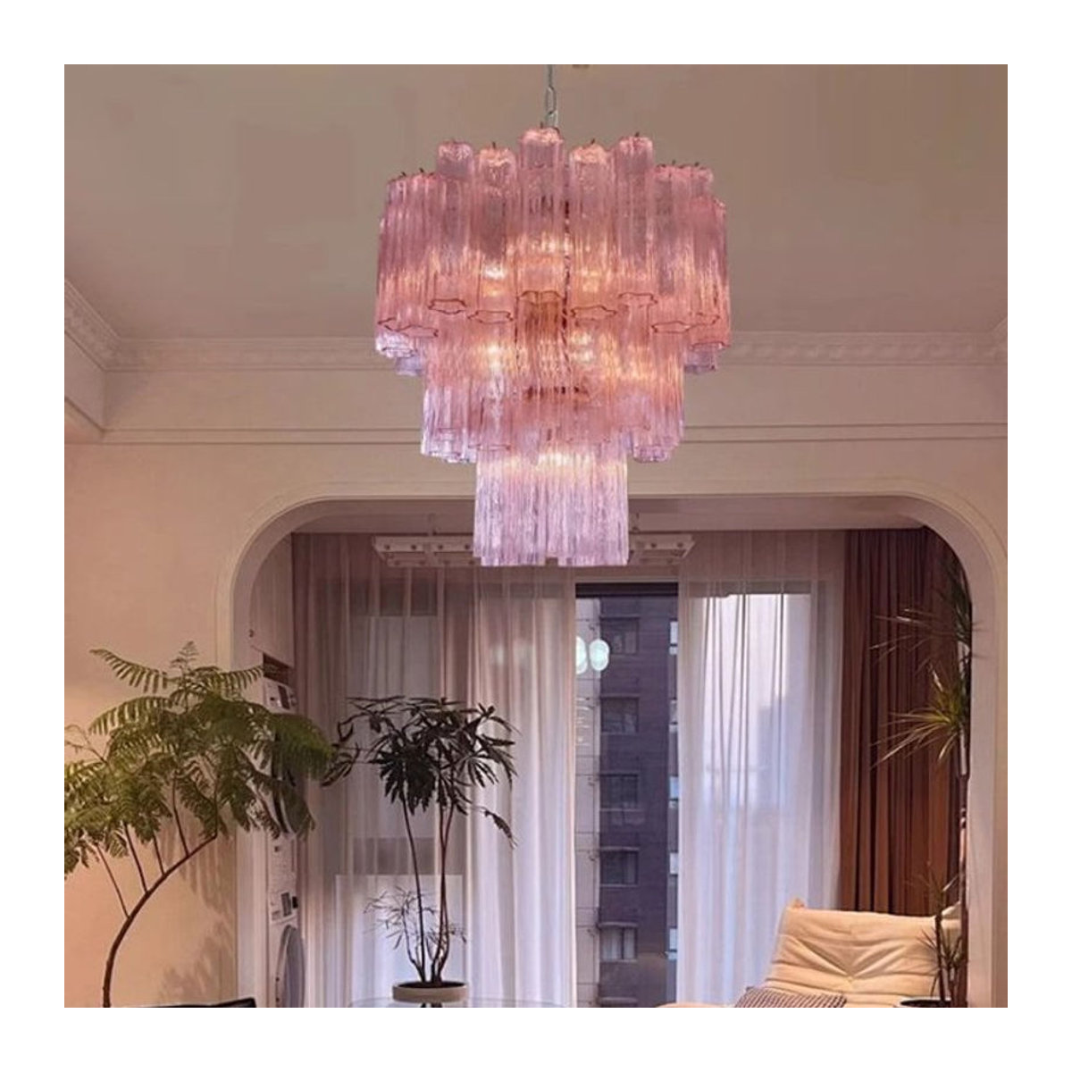 MZISOSOD Modernes LED-Glas-Kronleuchter in Bunt und Rosa als dekorative Hängelampe für Wohnzimmer, Flur oder Bartheke - Bild 1
