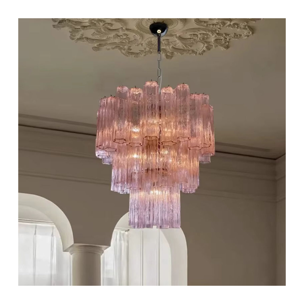 MZISOSOD Modernes LED-Glas-Kronleuchter in Bunt und Rosa als dekorative Hängelampe für Wohnzimmer, Flur oder Bartheke - Bild 3