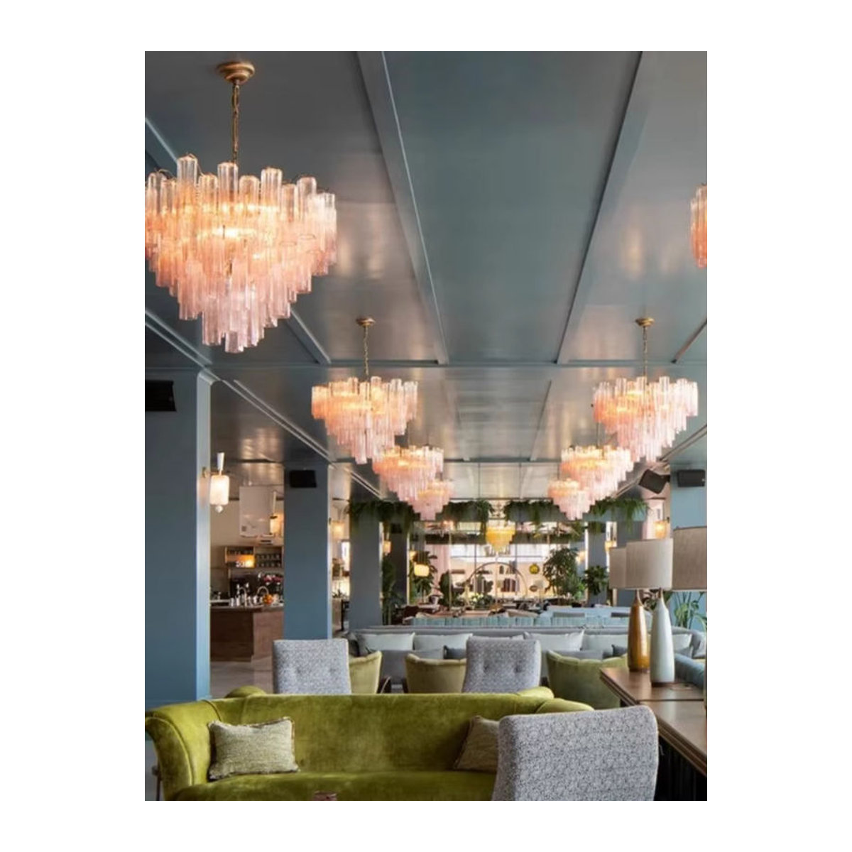 MZISOSOD Modernes LED-Glas-Kronleuchter in Bunt und Rosa als dekorative Hängelampe für Wohnzimmer, Flur oder Bartheke - Bild 5
