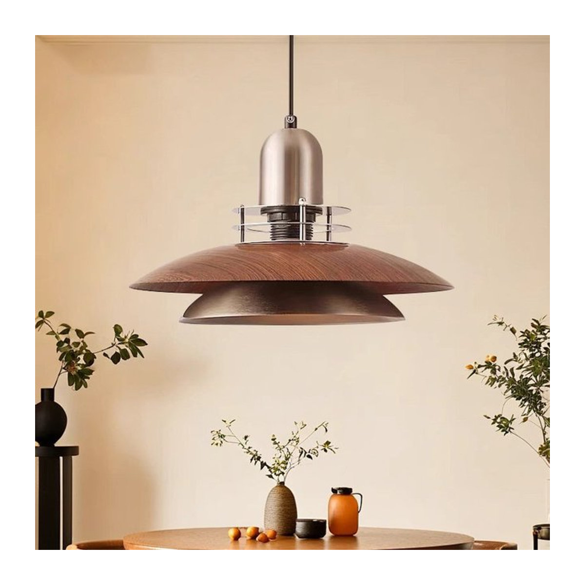 MZISOSOD Vintage Pendelleuchte aus Holz in Braun mit E27 Fassung für Retro Innenbeleuchtung - Bild 1