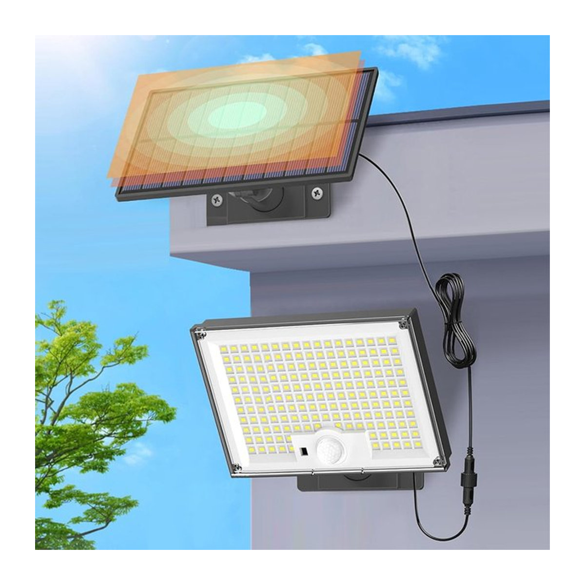 Mzvul Solar-LED-Wandleuchte mit 172 LEDs und Bewegungsmelder in Schwarz - Bild 1
