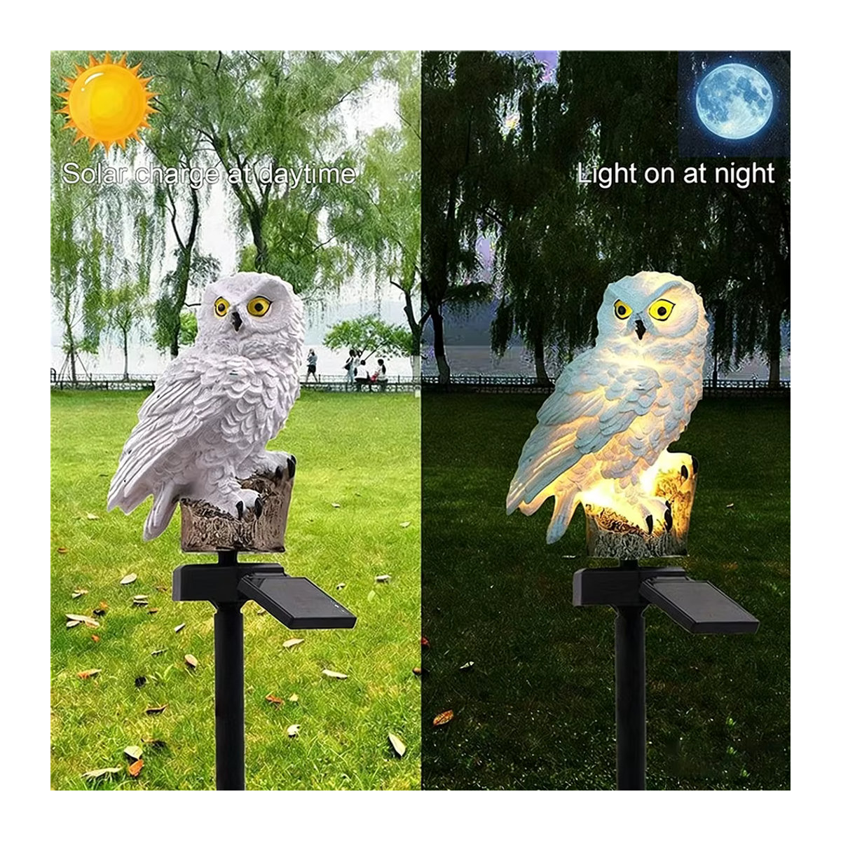 Mzvul Solarleuchte Eule aus Kunstharz in Weiß als wasserfeste LED Gartenbeleuchtung - Bild 3