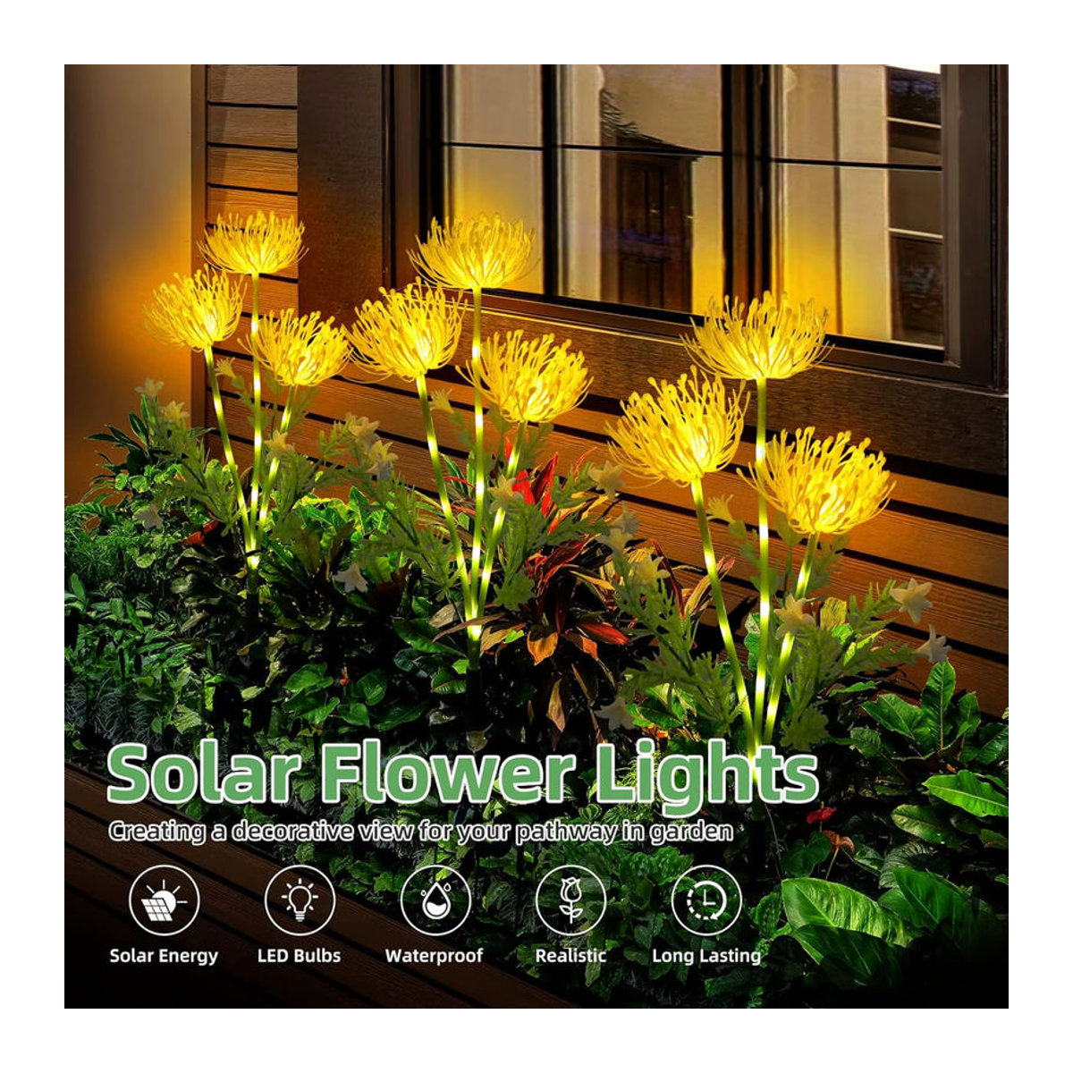 Mzvul Solarleuchten für den Außenbereich, IP65 wasserdichte LED-Blumenlichter in Schwarz mit warmweißem Licht - Bild 2