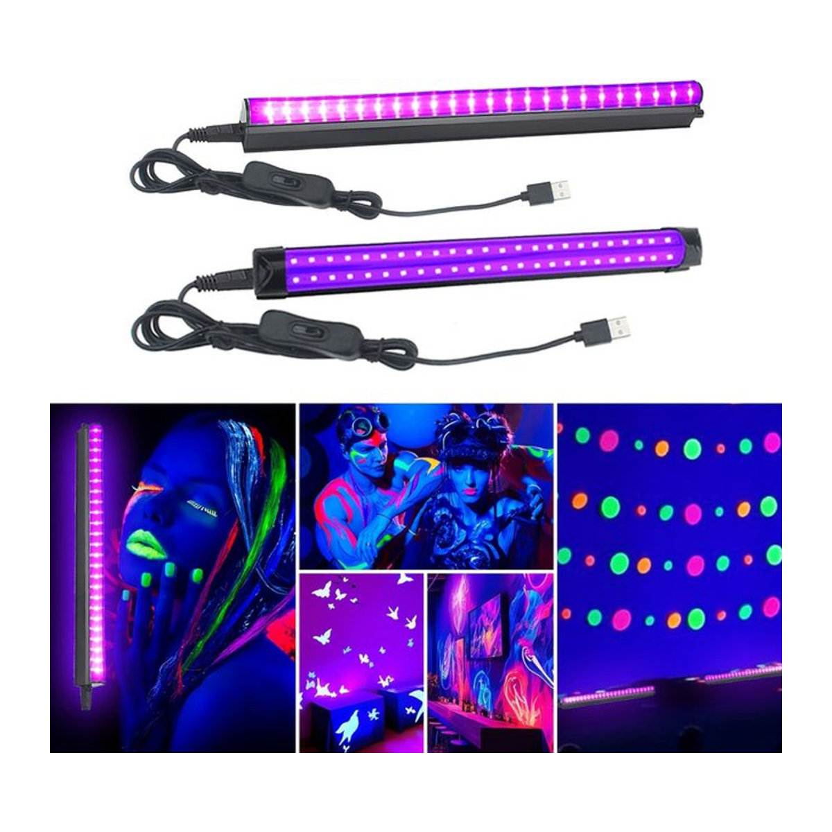 Mzvul UV-Schwarzlichtlampe T5 mit 24 LEDs und USB-Anschluss inklusive Schalter für Disco und Glow Party - Bild 1