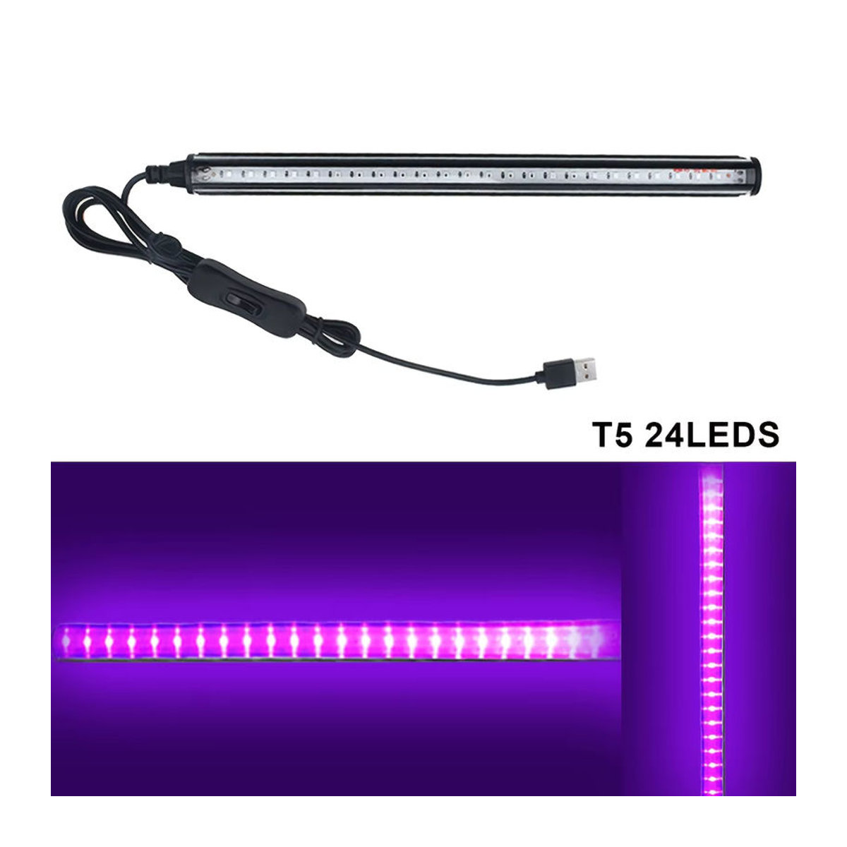 Mzvul UV-Schwarzlichtlampe T5 mit 24 LEDs und USB-Anschluss inklusive Schalter für Disco und Glow Party - Bild 3