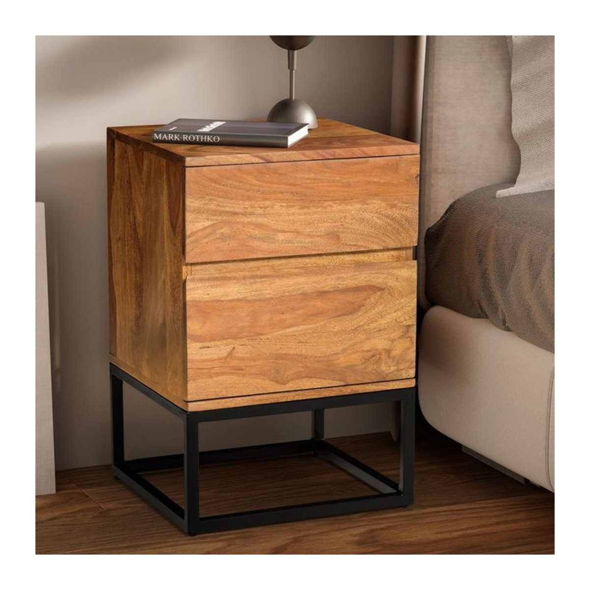 Nachttisch FineBuy aus Massivholz in Natur im Industrial Design mit 2 Schubladen, B/T/H: 40 x 38 x 60 cm - Bild 1