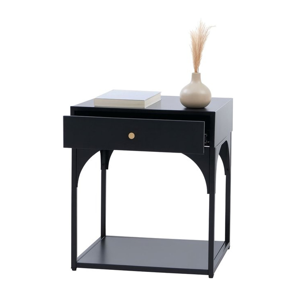Nachttisch MCW MCW-O88 in Schwarz, moderner Beistelltisch aus Metall mit Schublade, B/T/H: 50 x 43 x 41 cm - Bild 1