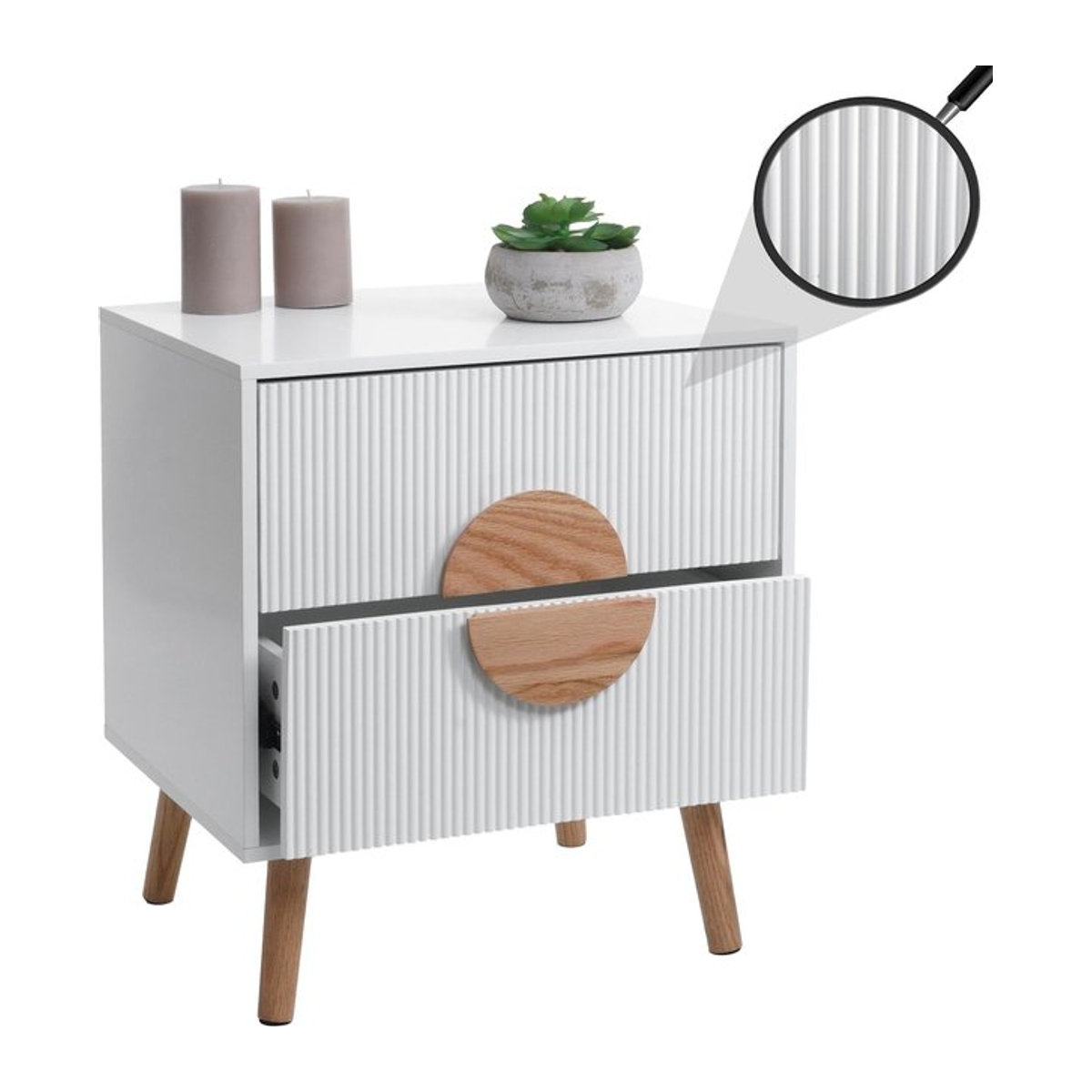 Nachttisch MCW-N89 Kommode mit 3D-Design Schublade in Weiß, B/T/H: 55 x 48 x 41 cm - Bild 1