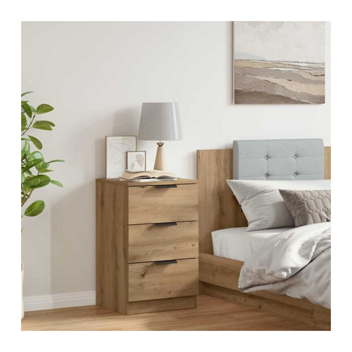 Nachttisch vidaxl in Eiche Natur und Braun aus Holzwerkstoff und Metall, B/T/H: 40 x 36 x 65 cm - Bild 1