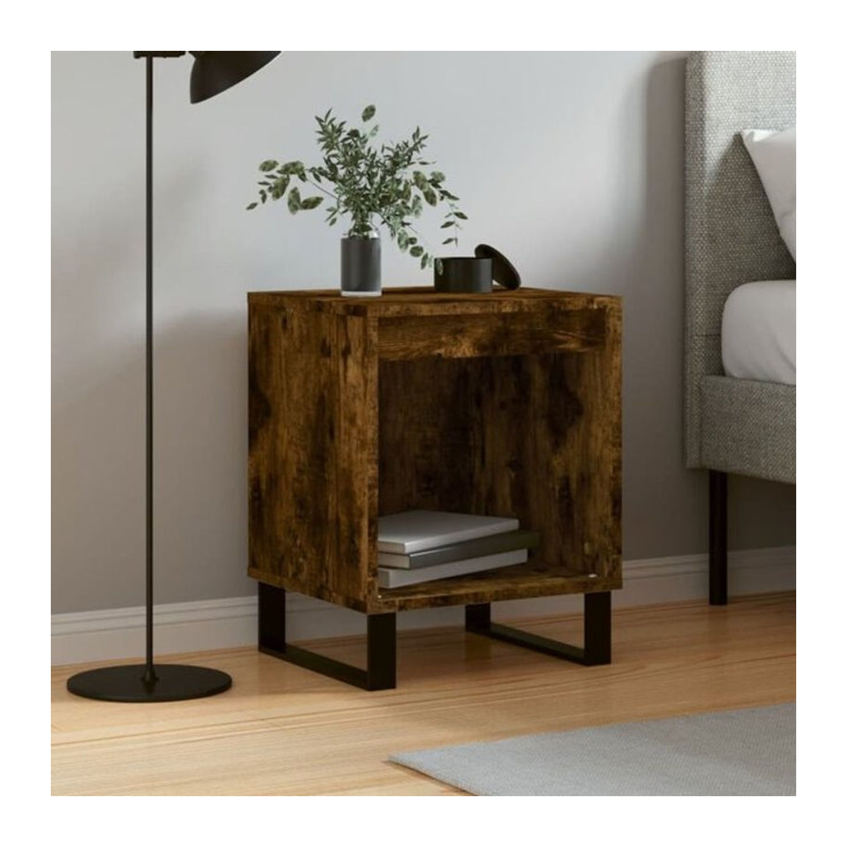 Nachttisch Vidaxl in Räuchereiche, Braun, Holzwerkstoff und Metall, B/T/H: 40 x 35 x 50 cm - Bild 1