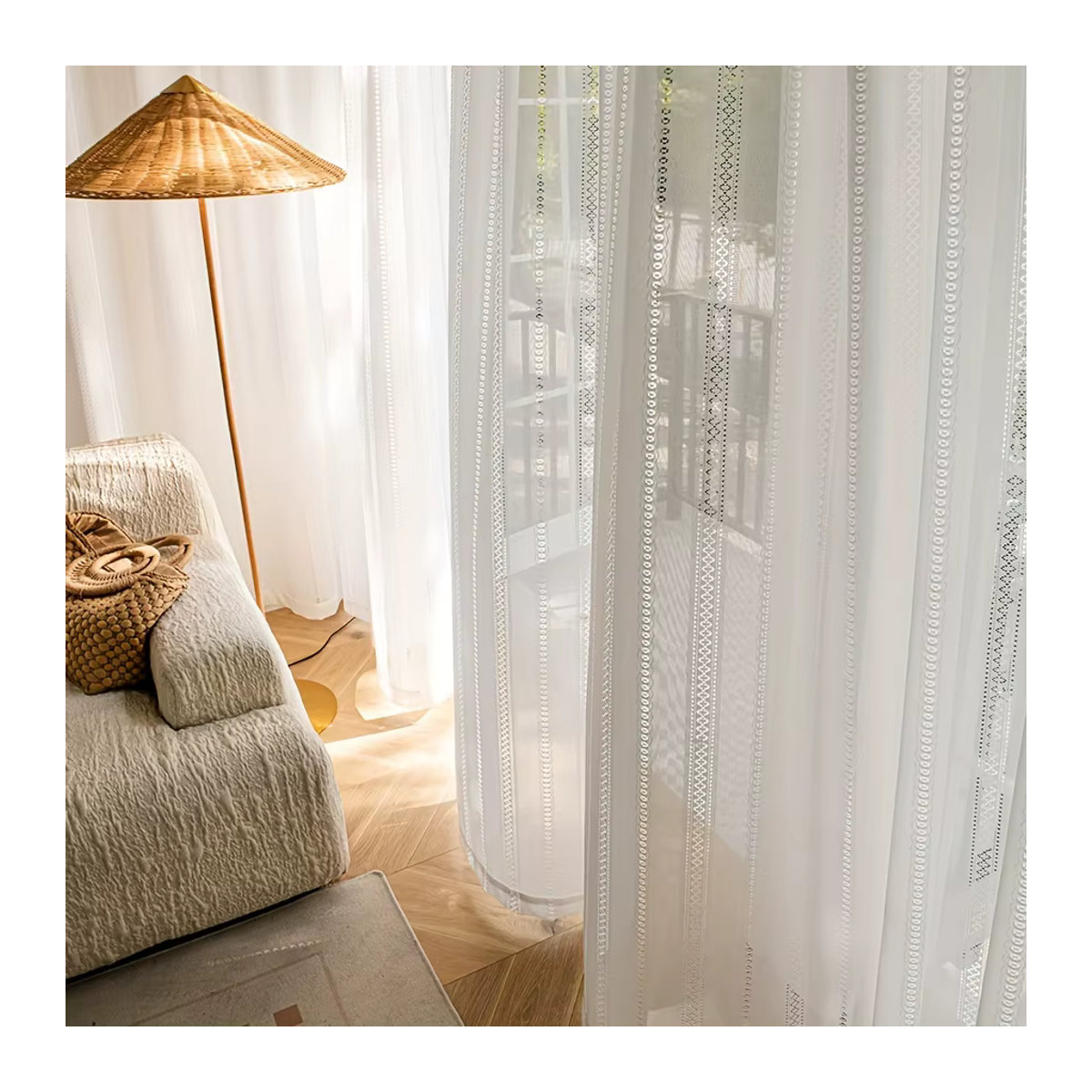 Nanavtoria Jacquard-Cher-Vorhang aus weißem Tüll, halbtransparentes Dekorgewebe für Wohnzimmer, Schlafzimmer oder Esszimmer, Weiß - Bild 2