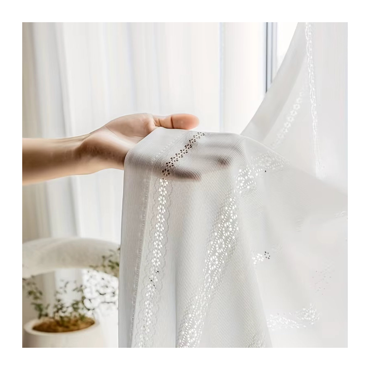 Nanavtoria Jacquard-Cher-Vorhang aus weißem Tüll, halbtransparentes Dekorgewebe für Wohnzimmer, Schlafzimmer oder Esszimmer, Weiß - Bild 4