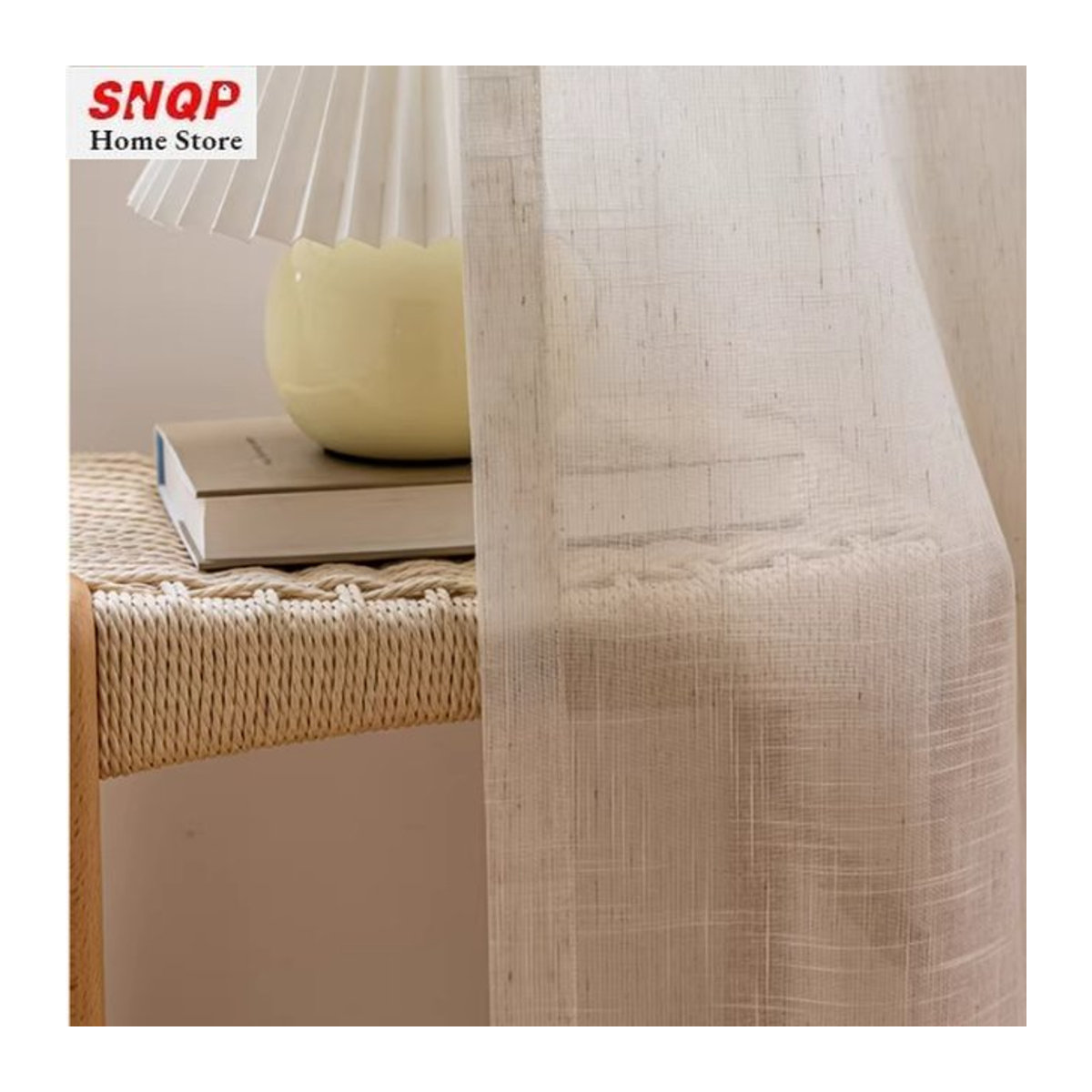 Nanavtoria Transparenter Vorhang aus Baumwollleinen und Tüll in Beige für Wohnzimmer und Schlafzimmer - Bild 1