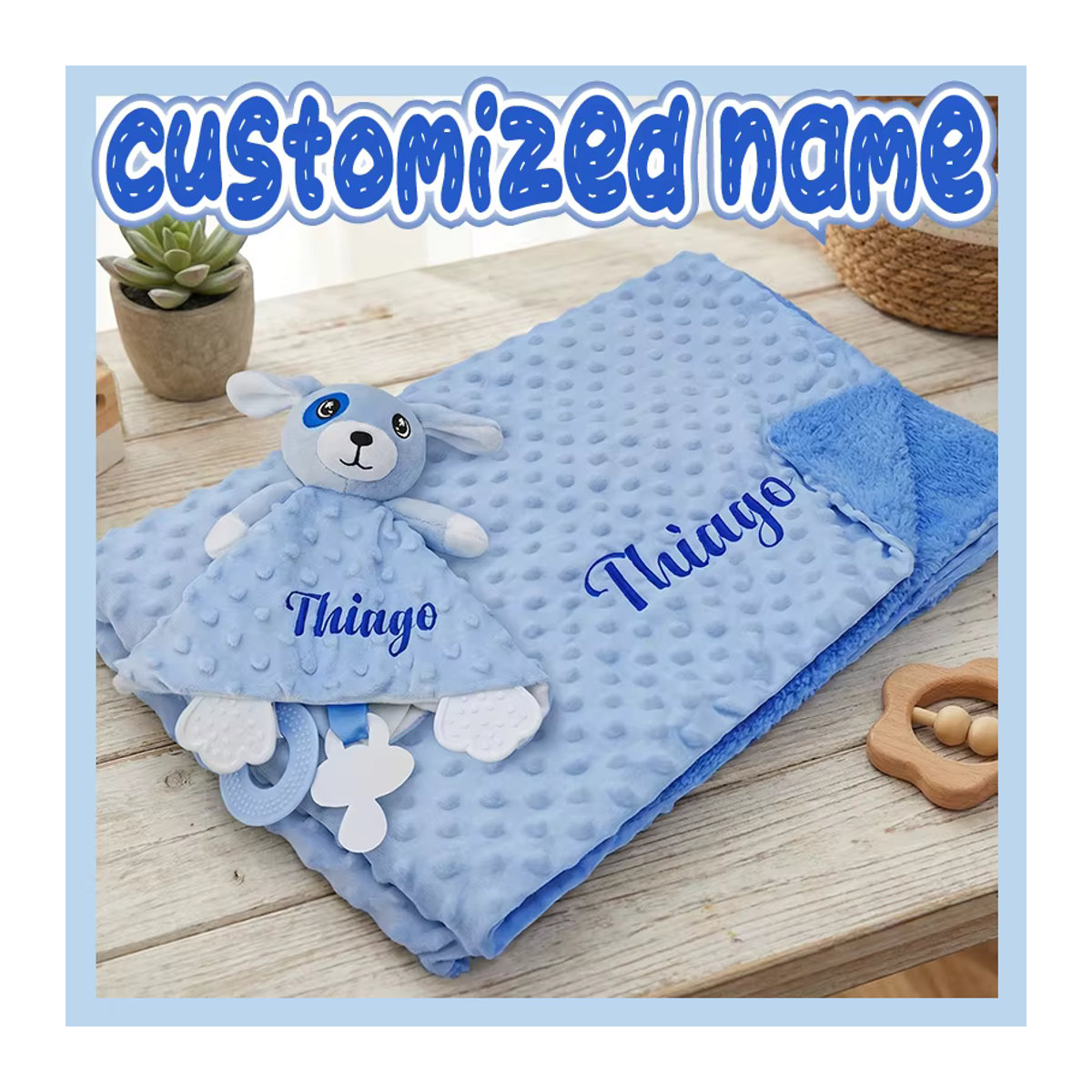 NanBeiCat Personalisiertes Baby-Bettwäsche-Set mit Tiermotiven aus 100% Baumwolle und individueller Stickerei in Blau - Bild 2