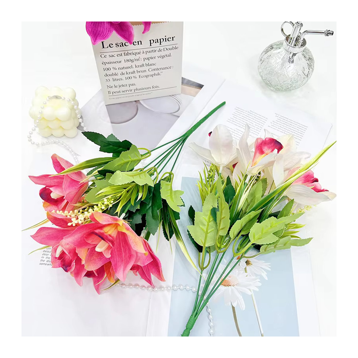 NANDI 6-köpfiges künstliches Cattleya-Orchideen-Bouquet in Rosa und Pink für deine Dekoration - Bild 1