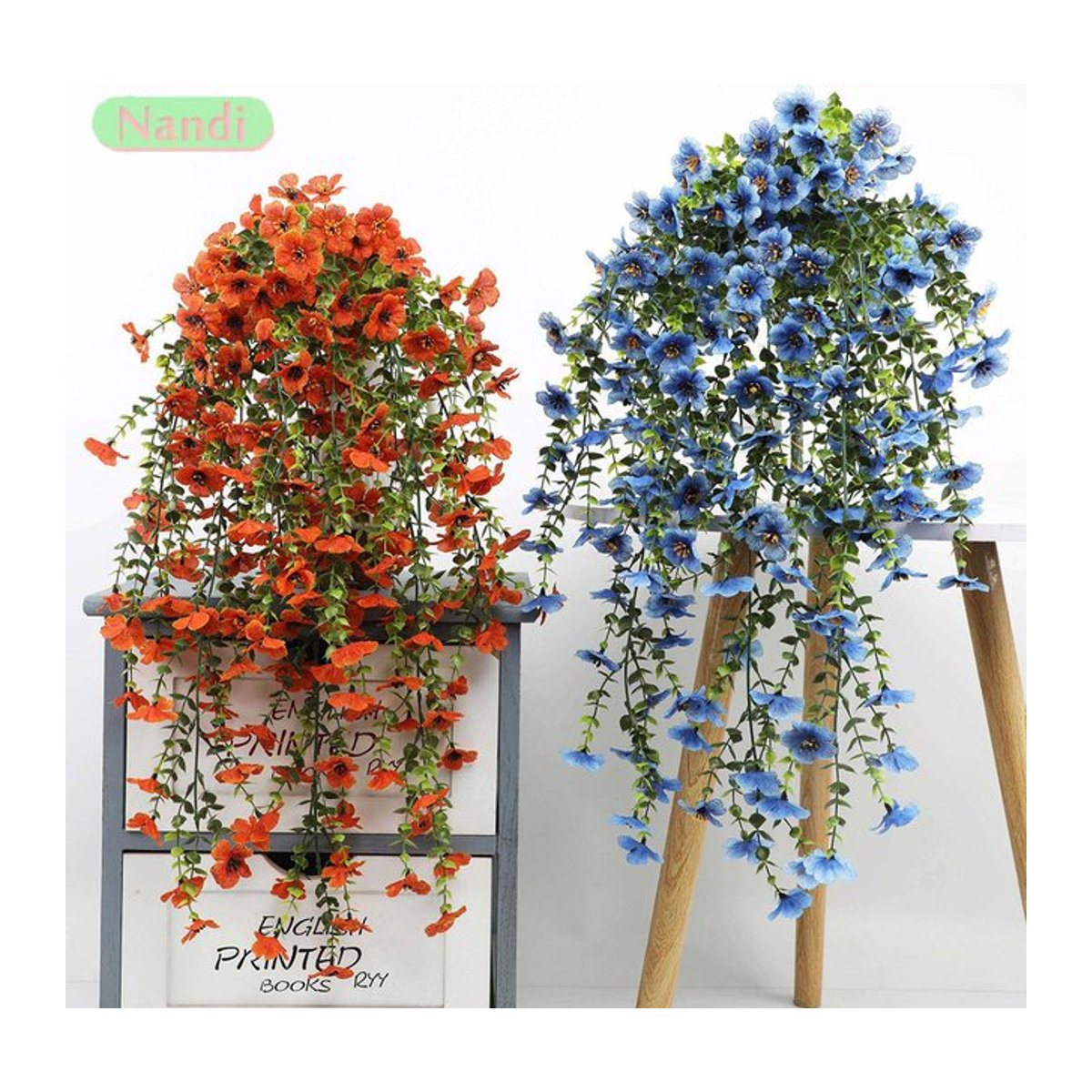 NANDI Künstliche hängende Blumen in Lila und Mehrfarbig als Wandbehang für Hochzeit und Garten-Dekoration - Bild 1